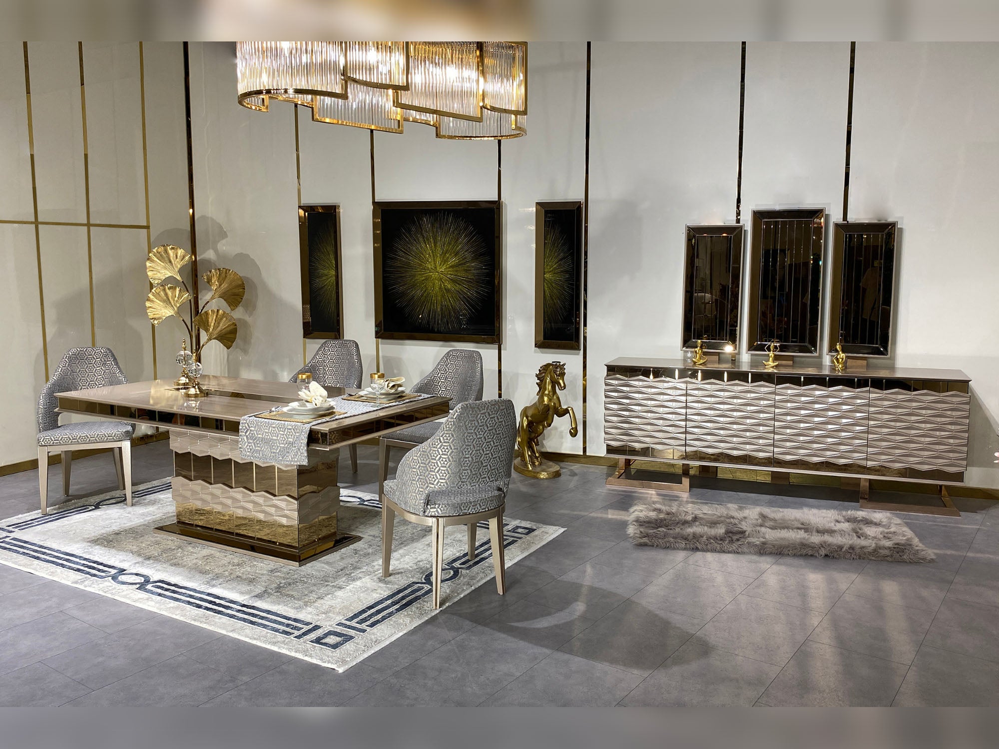 Lucas Diningroom (Consol With Mirror & Dining Table & 6 Dining Chair)