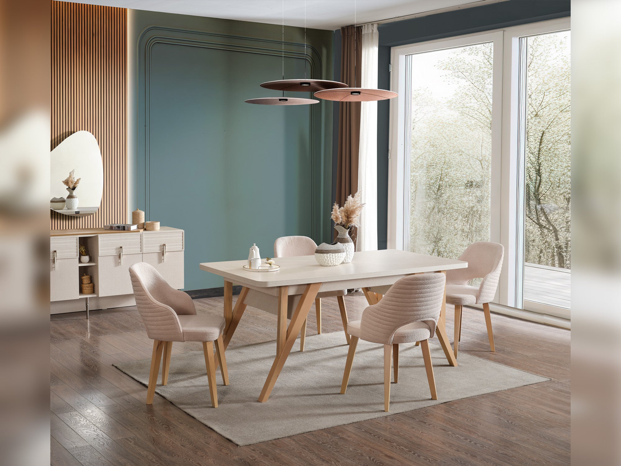 Lugano Diningroom (Consol With Mirror & Dining Table & 6 Dining Chair)