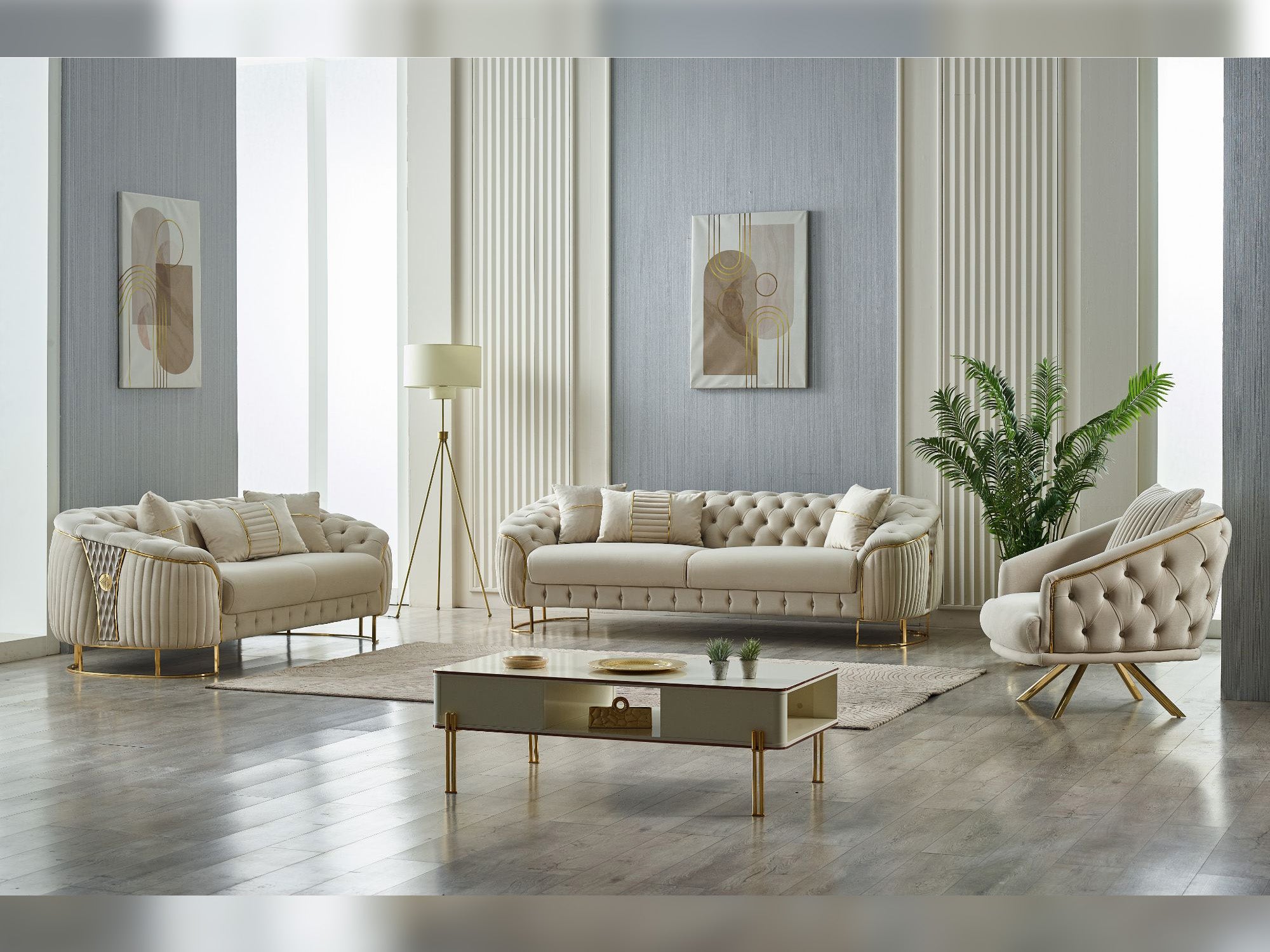 Lucas 3-pieces (Sofa & Loveseat & Chair) Livingroom Set Cream
