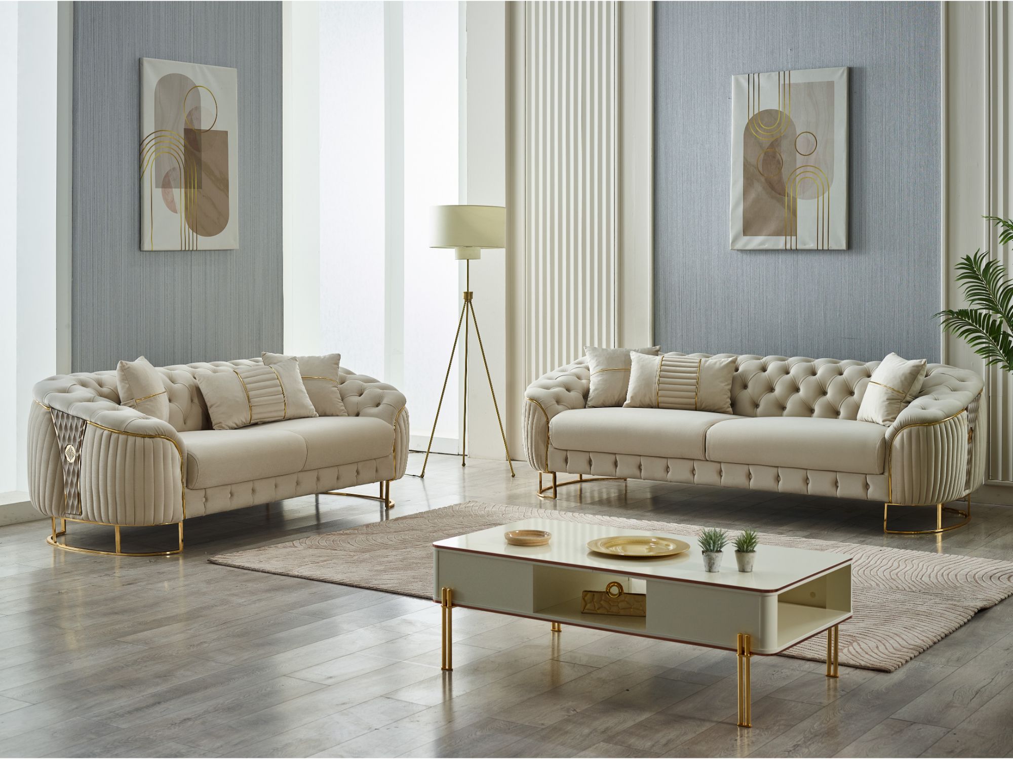 Lucas 3-pieces (Sofa & Loveseat & Chair) Livingroom Set Cream