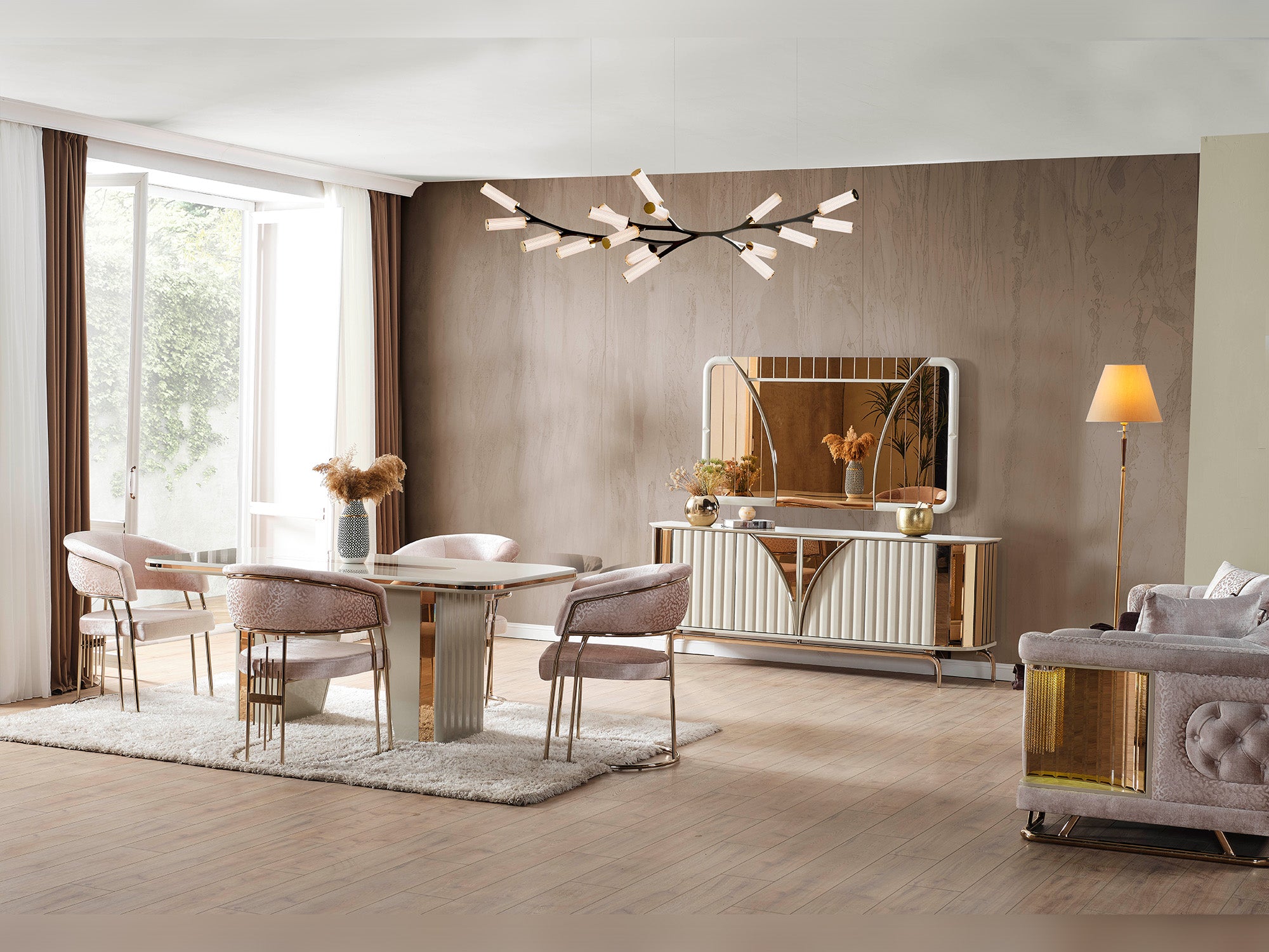 Lumina Diningroom (Consol With Mirror & Dining Table & 6 Dining Chair)