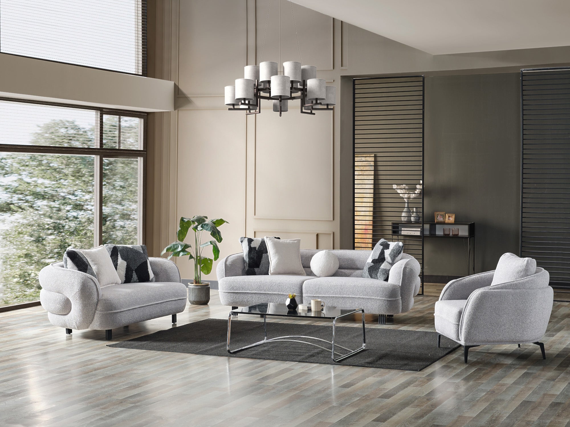 Marsilya 3-pieces (Sofa & Loveseat & Chair) Livingroom Set Grey