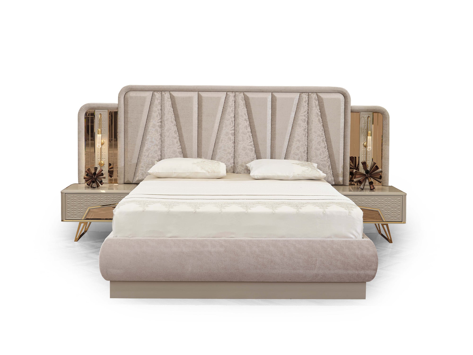 Milano Max Bedroom (Queen Frame With Headboard & Dresser With Mirror & 2 Nightstand)