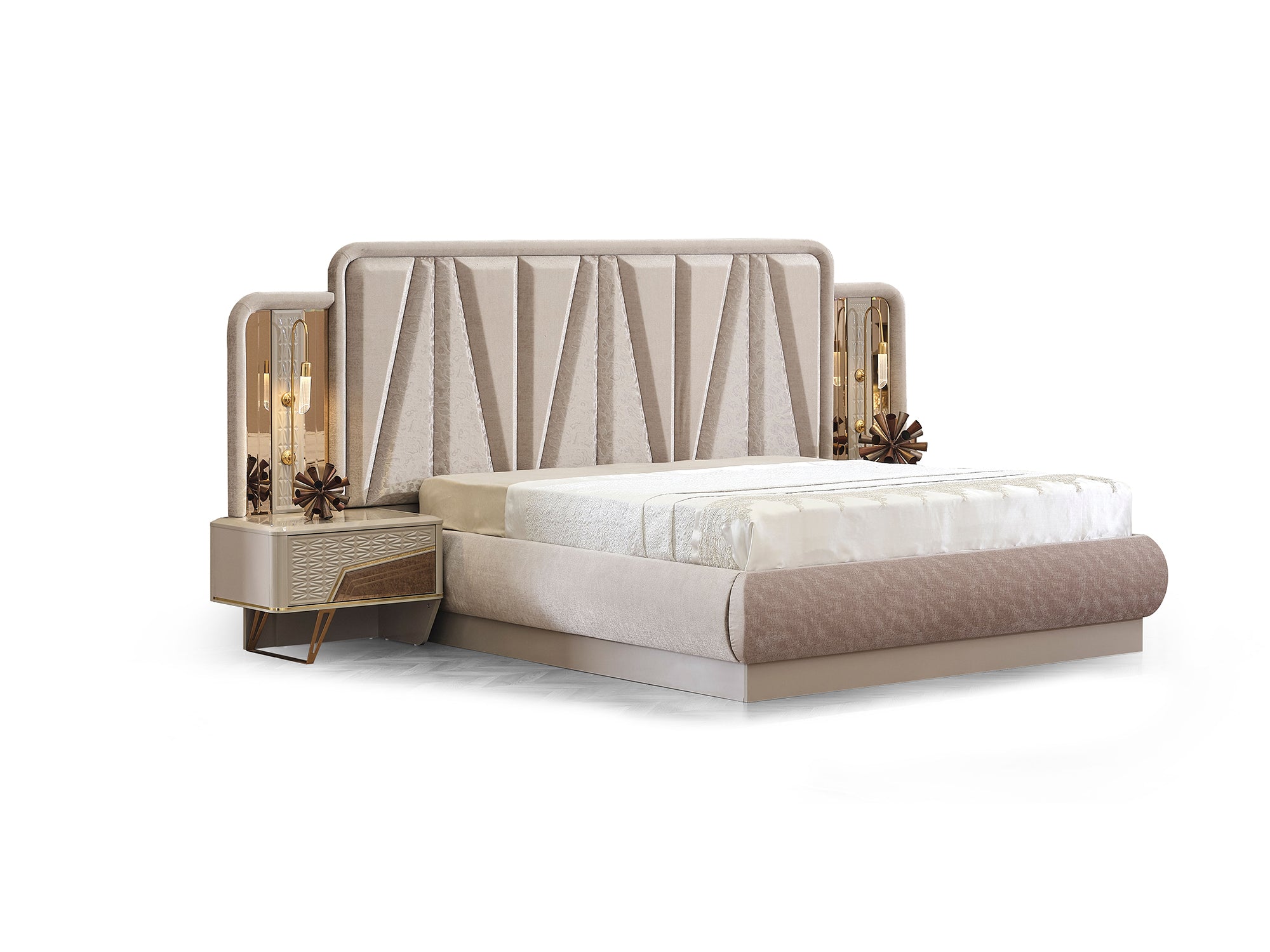 Milano Max Bedroom (Queen Frame With Headboard & Dresser With Mirror & 2 Nightstand)