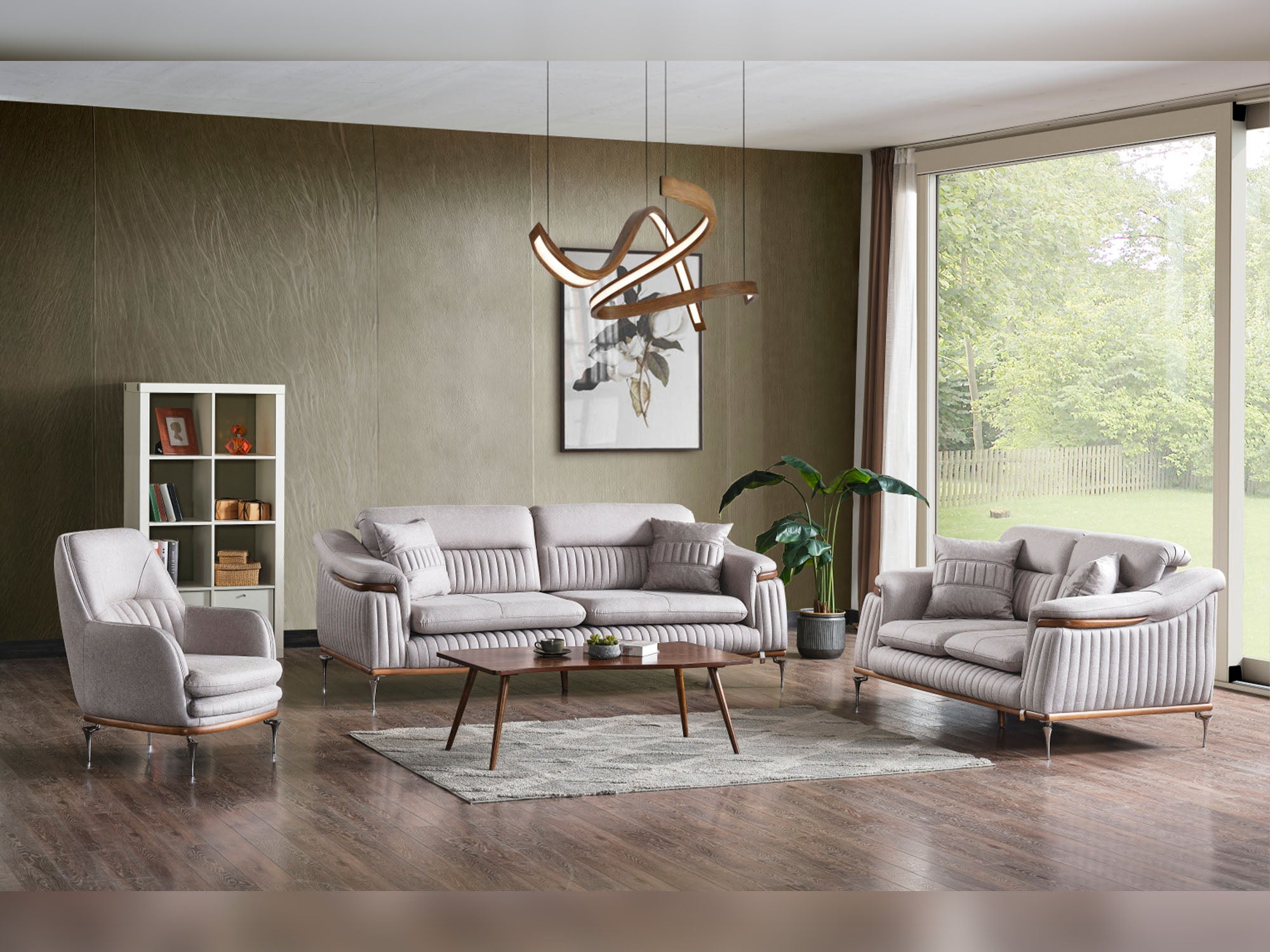 Ahsen 3-pieces (Sofa & Loveseat & Chair) Livingroom Set Light Grey
