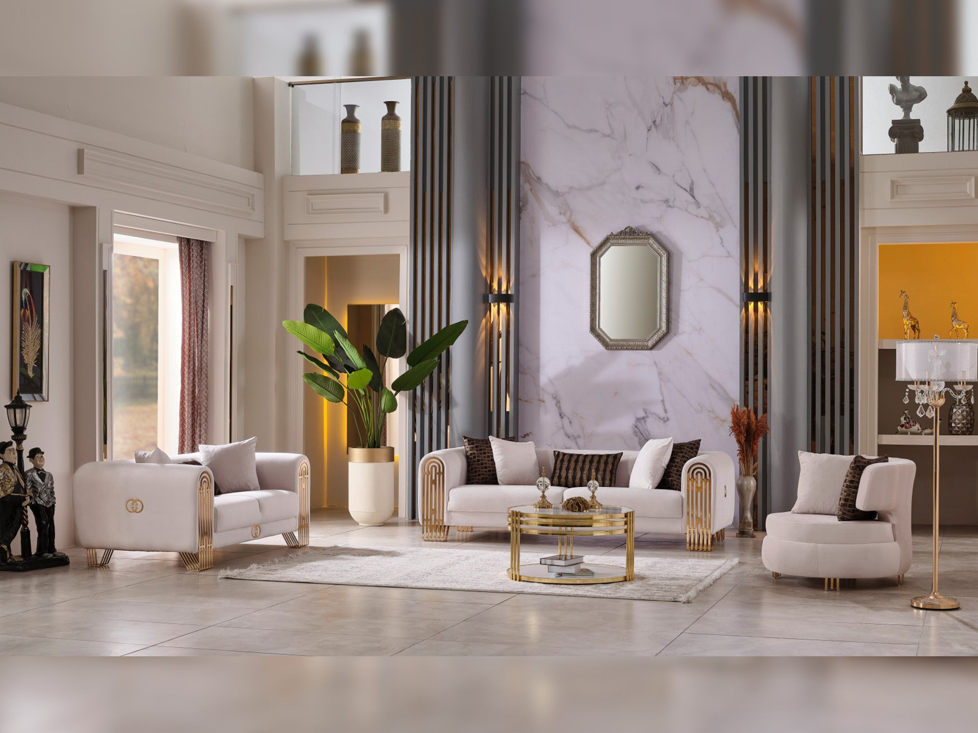 Monaco 3-pieces (Sofa & Loveseat & Chair) Livingroom Set Cream