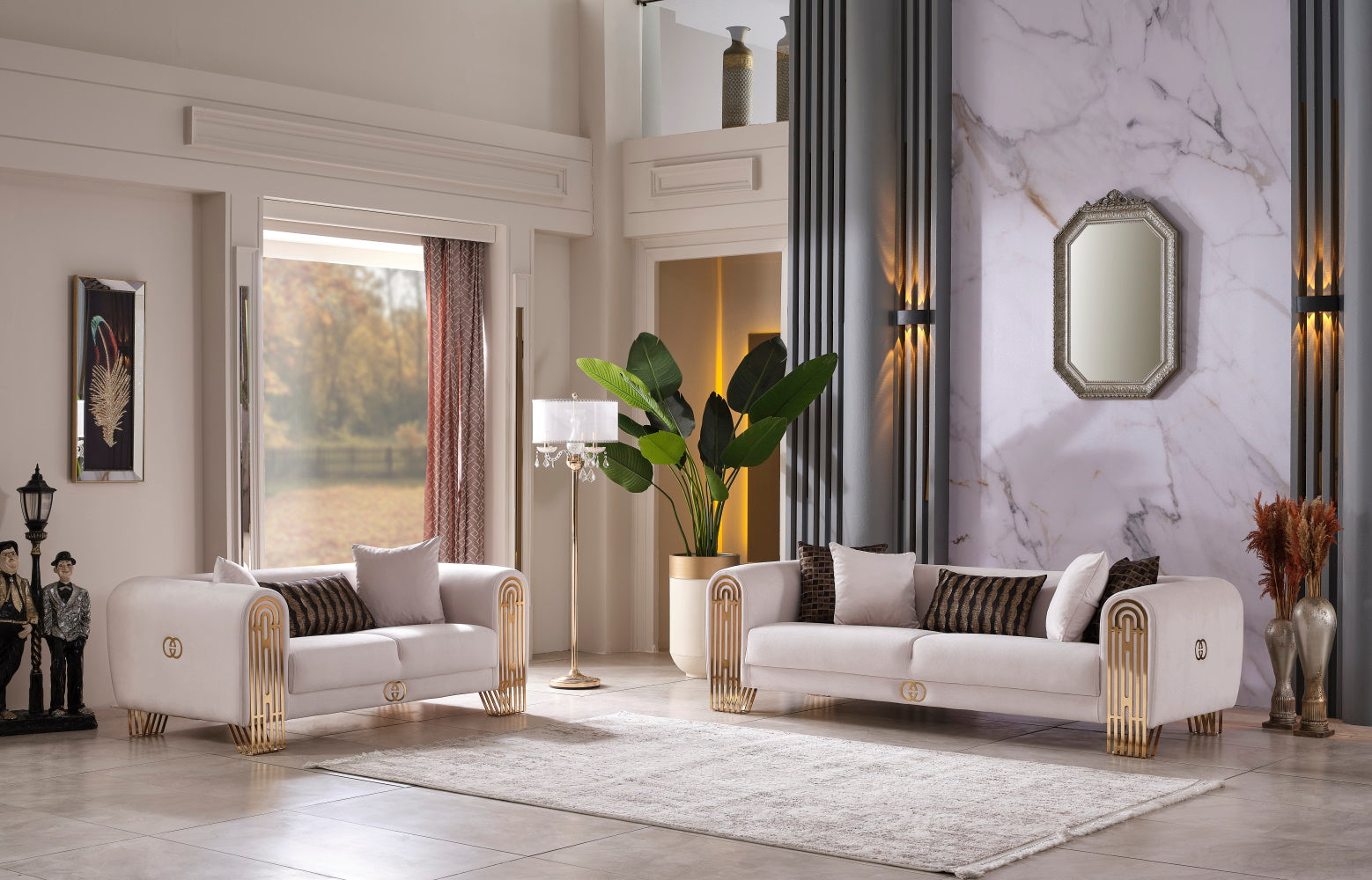 Monaco 3-pieces (Sofa & Loveseat & Chair) Livingroom Set Cream