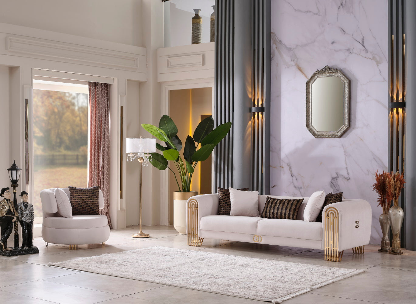 Monaco 3-pieces (Sofa & Loveseat & Chair) Livingroom Set Cream