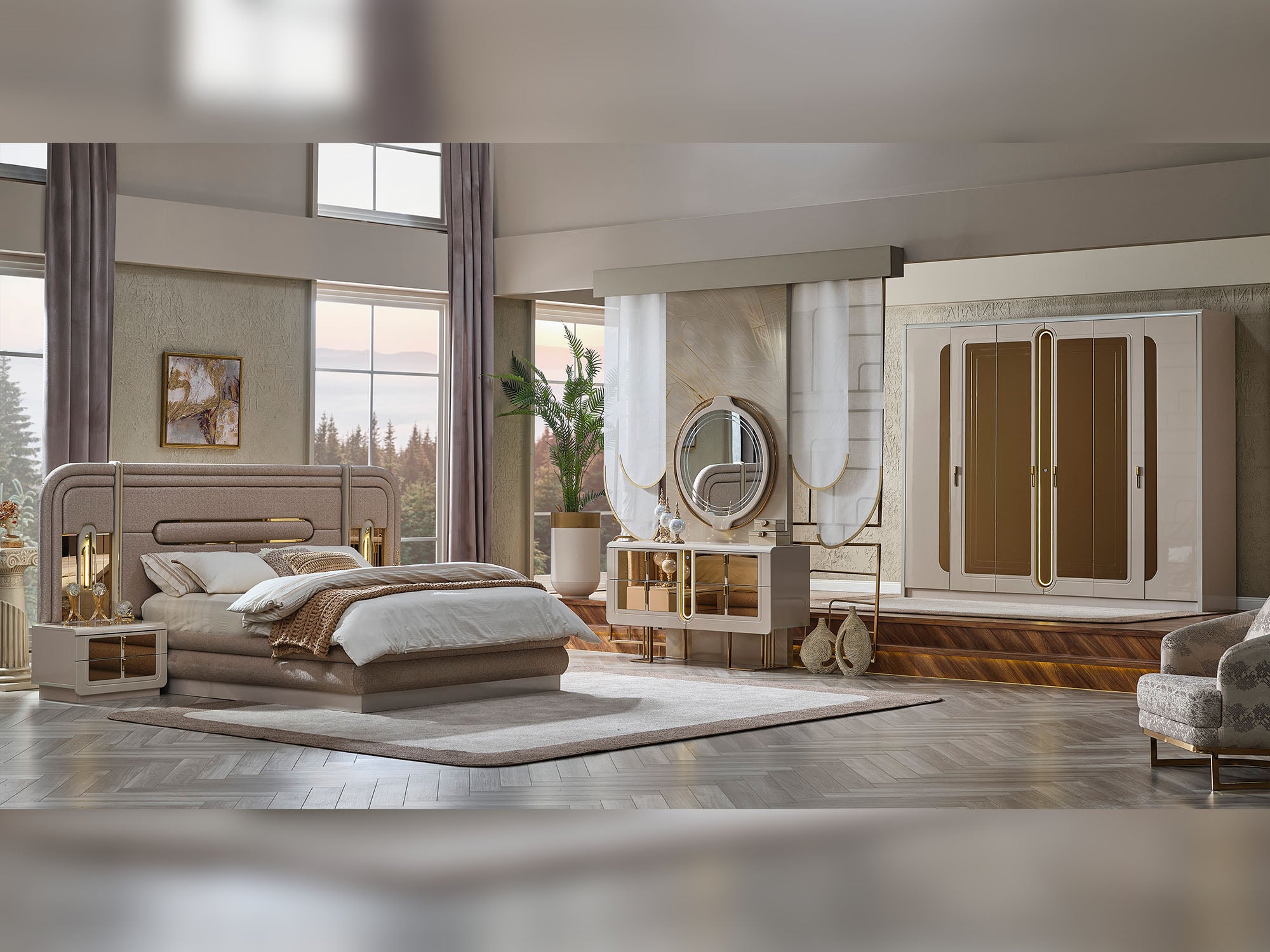 Monza Bedroom (Queen Frame With Headboard & Dresser With Mirror & 2 Nightstand)
