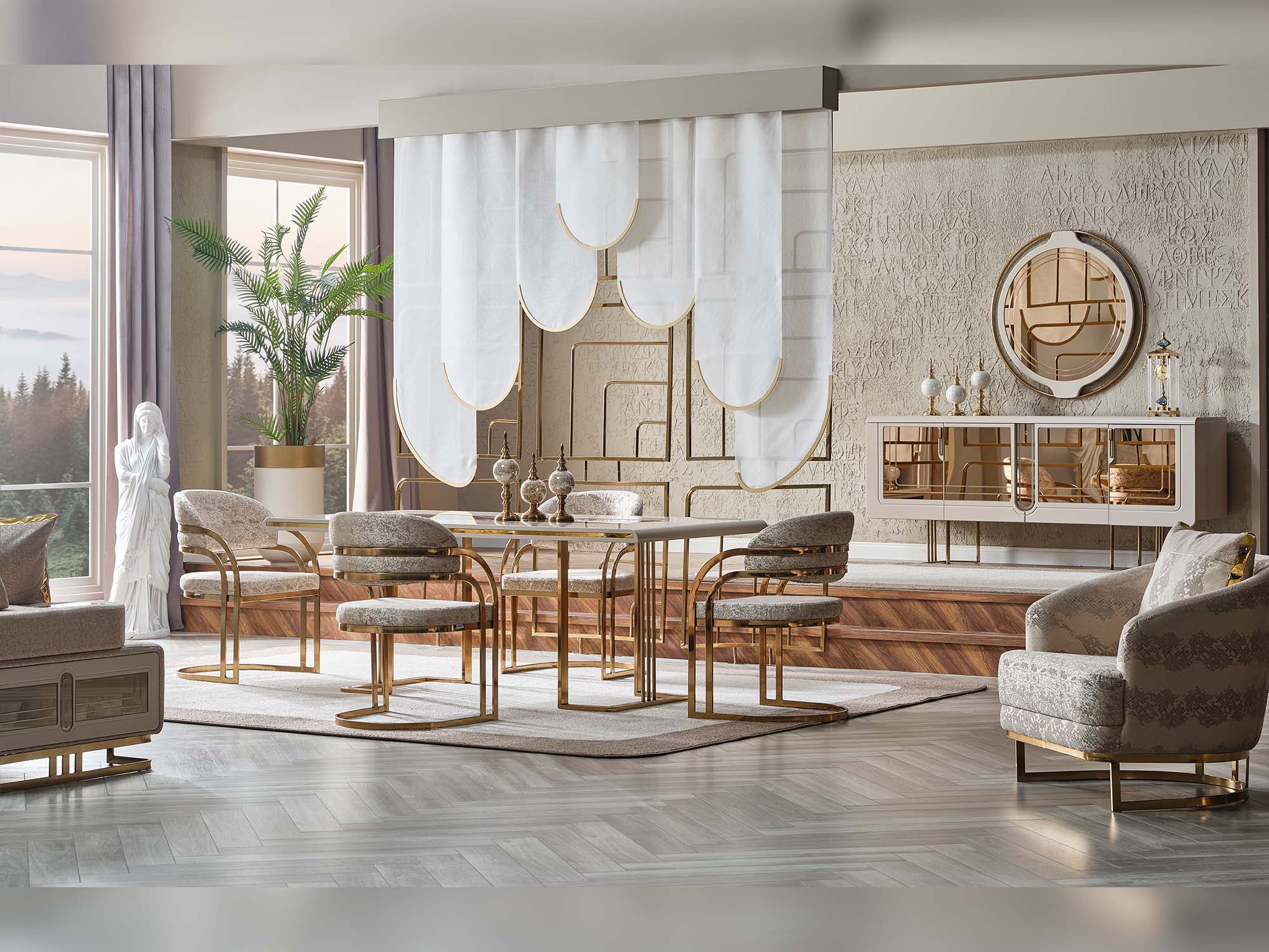 Monza Diningroom (Consol With Mirror & Dining Table & 6 Dining Chair)
