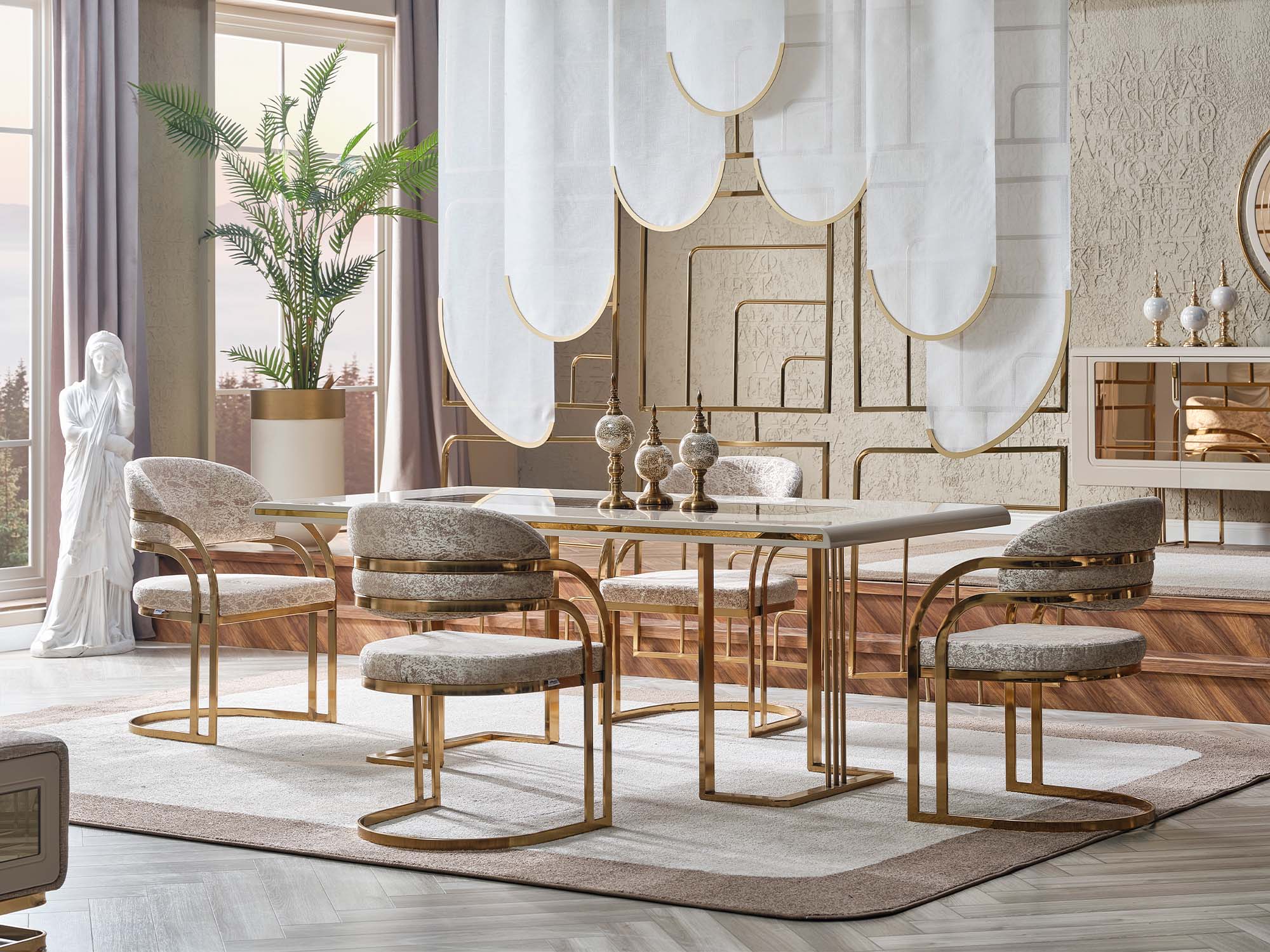 Monza Diningroom (Consol With Mirror & Dining Table & 6 Dining Chair)