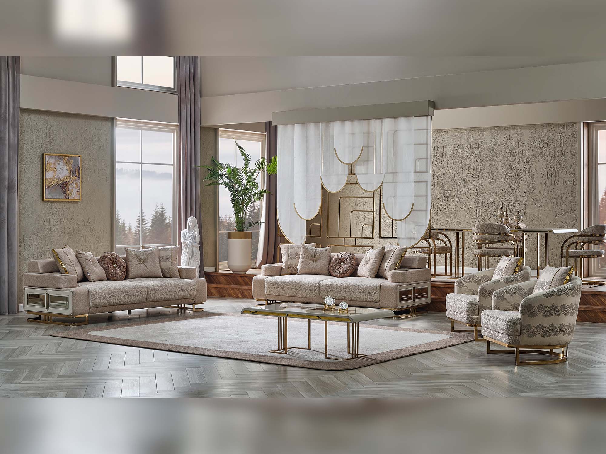 Monza 3-pieces (Sofa & Loveseat & Chair) Livingroom Set Cream