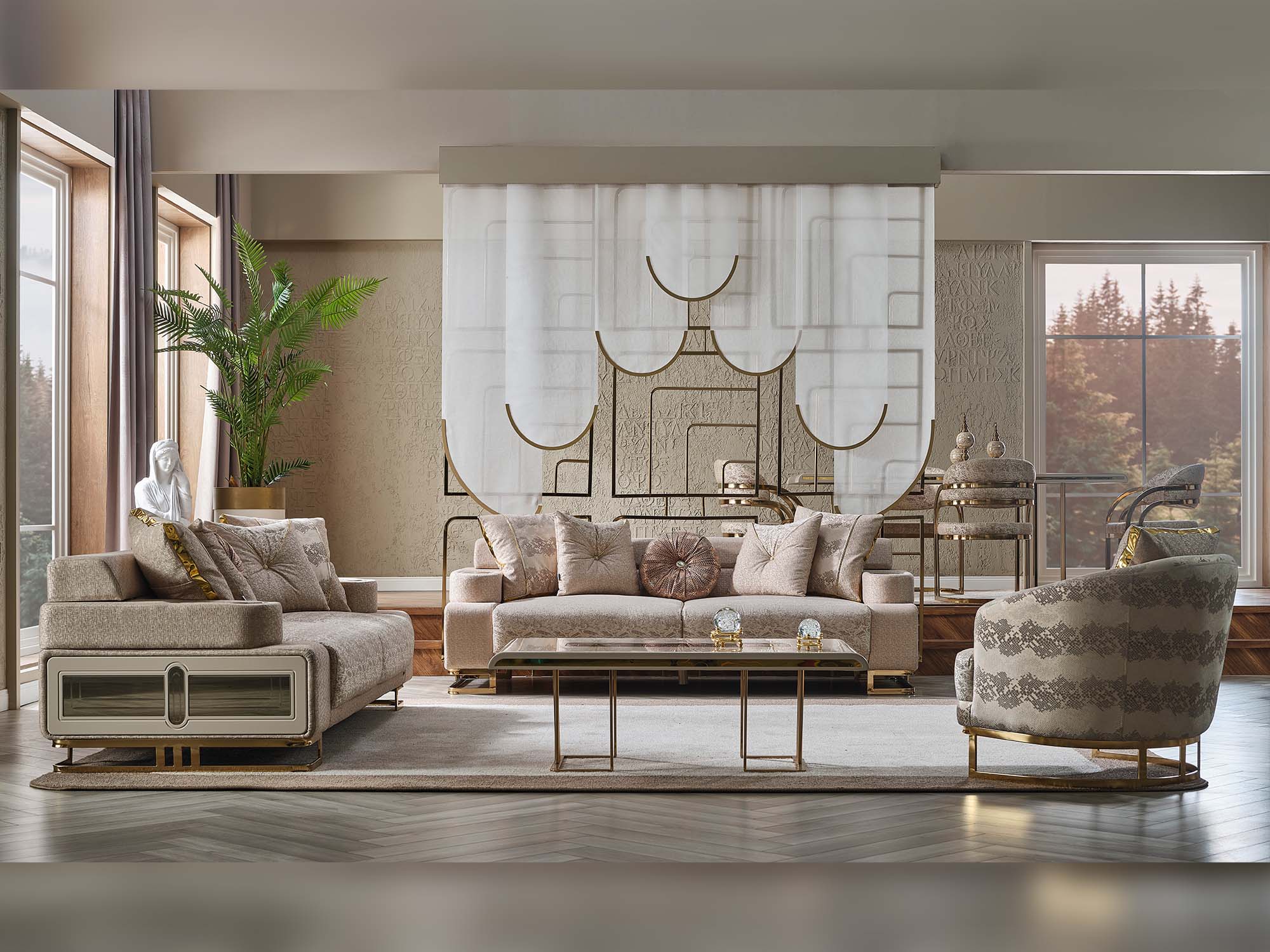 Monza 3-pieces (Sofa & Loveseat & Chair) Livingroom Set Cream