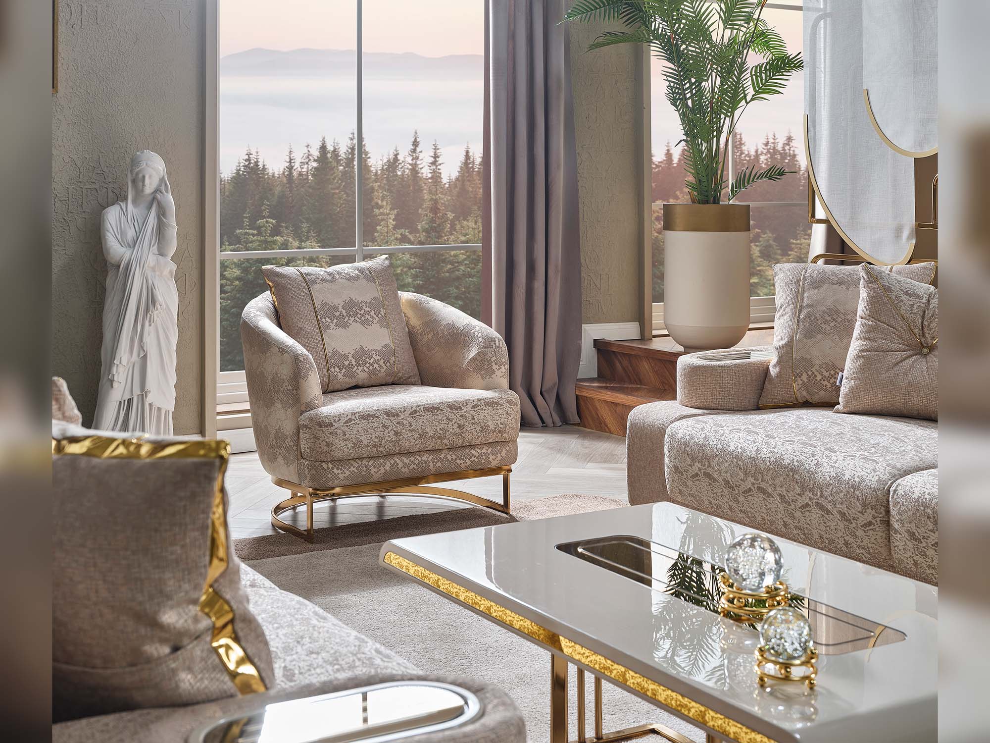 Monza 3-pieces (Sofa & Loveseat & Chair) Livingroom Set Cream