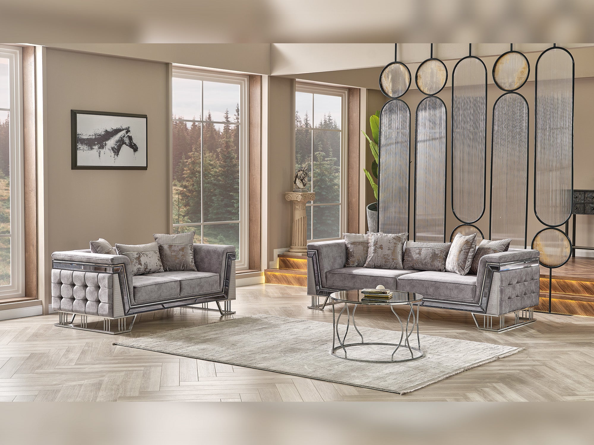 Munich 3-pieces (Sofa & Loveseat & Chair) Livingroom Set Grey