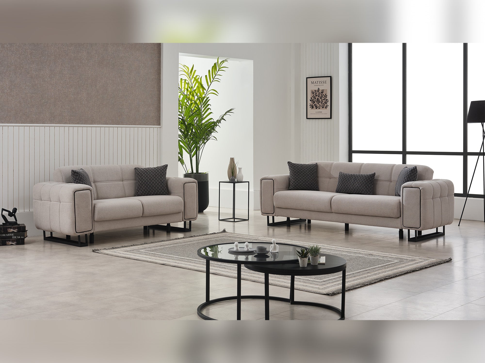 Nero 3-pieces (Sofa & Loveseat & Chair) Livingroom Set Light Grey