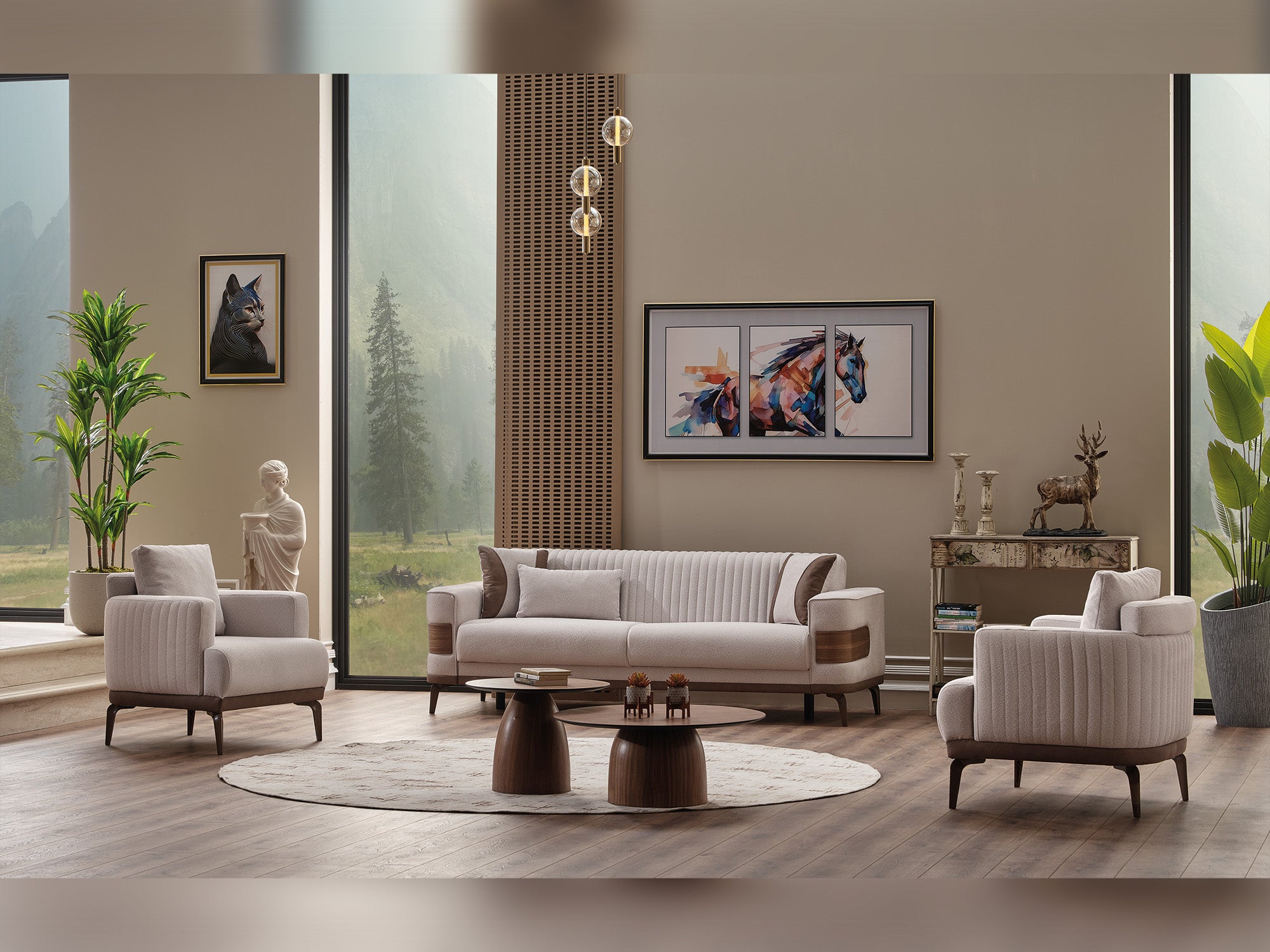 New Mood 3-pieces (Sofa & Loveseat & Chair) Livingroom Set Cream