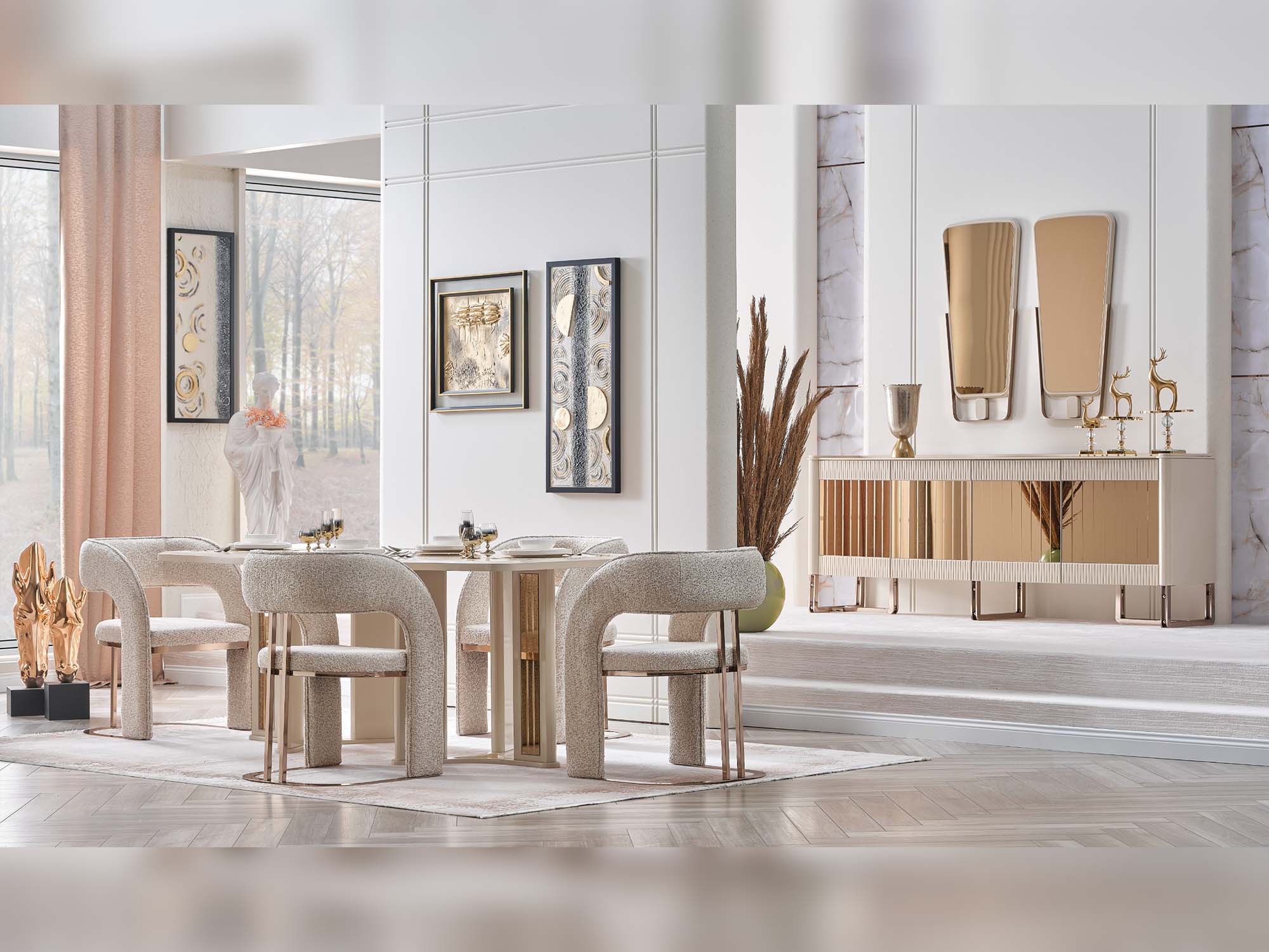 Nirvana San Diningroom (Consol With Mirror & Dining Table & 6 Dining Chair)