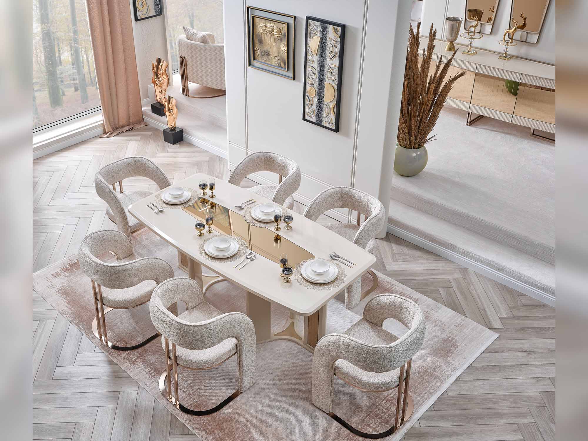 Nirvana San Diningroom (Consol With Mirror & Dining Table & 6 Dining Chair)