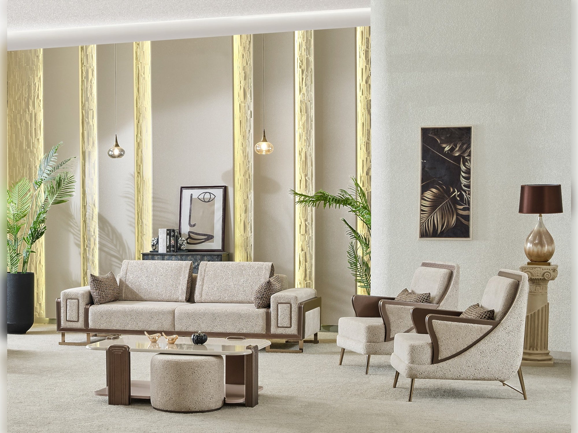 Nirvana 4-pieces (2 Four Seat Sofa & 2 Chair) Livingroom Set Beige