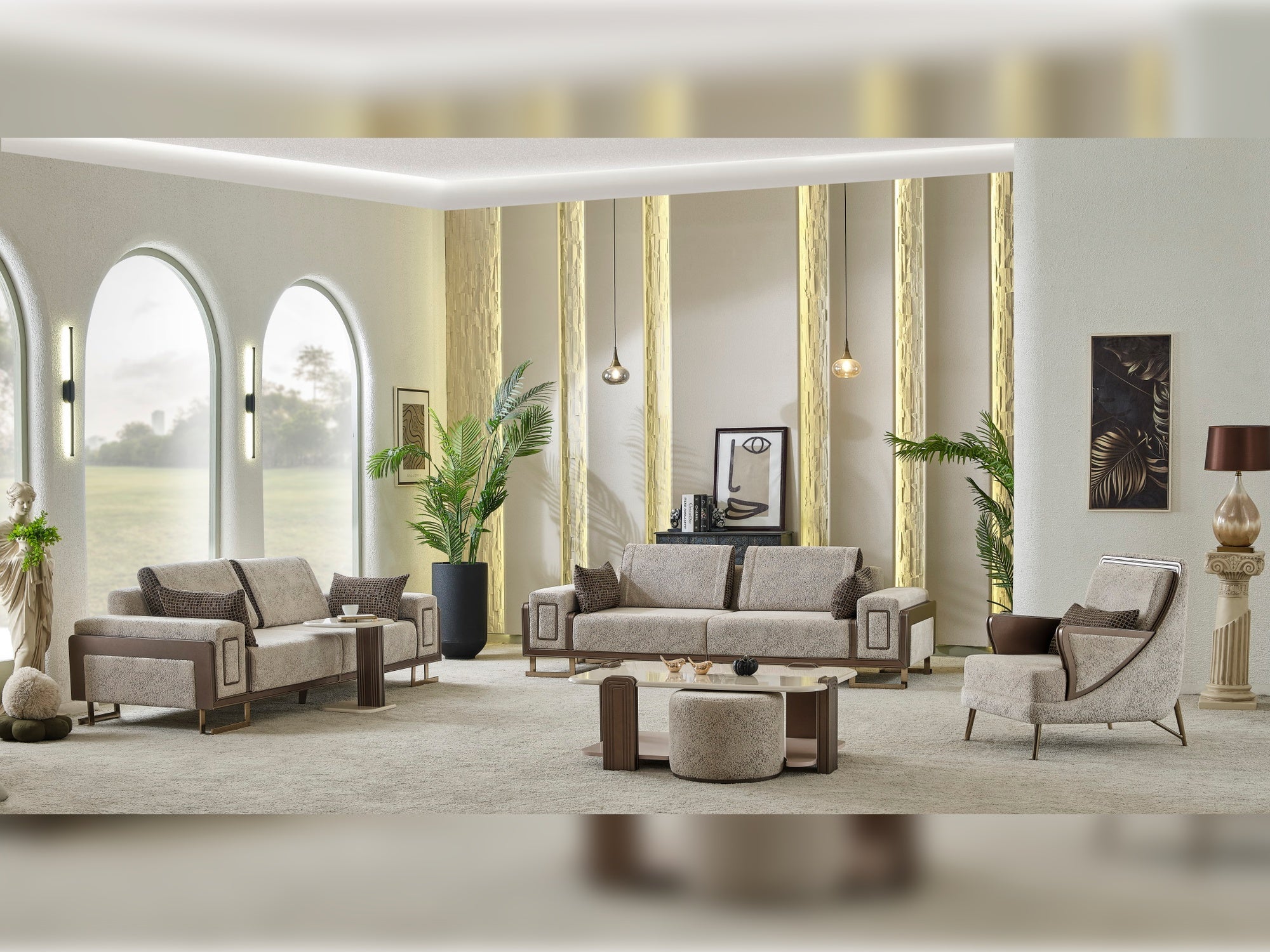 Nirvana 4-pieces (2 Four Seat Sofa & 2 Chair) Livingroom Set Beige
