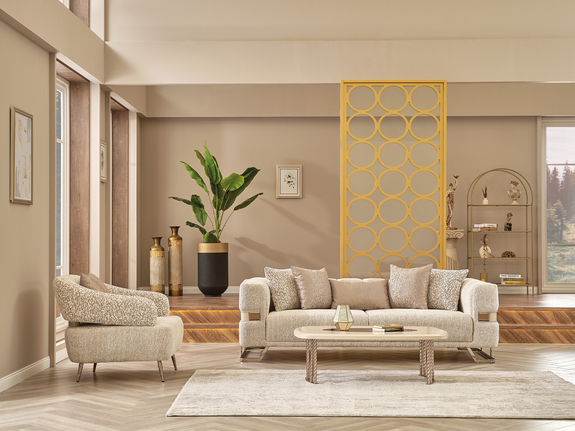 Nova 3-pieces (Sofa & Loveseat & Chair) Livingroom Set Cream