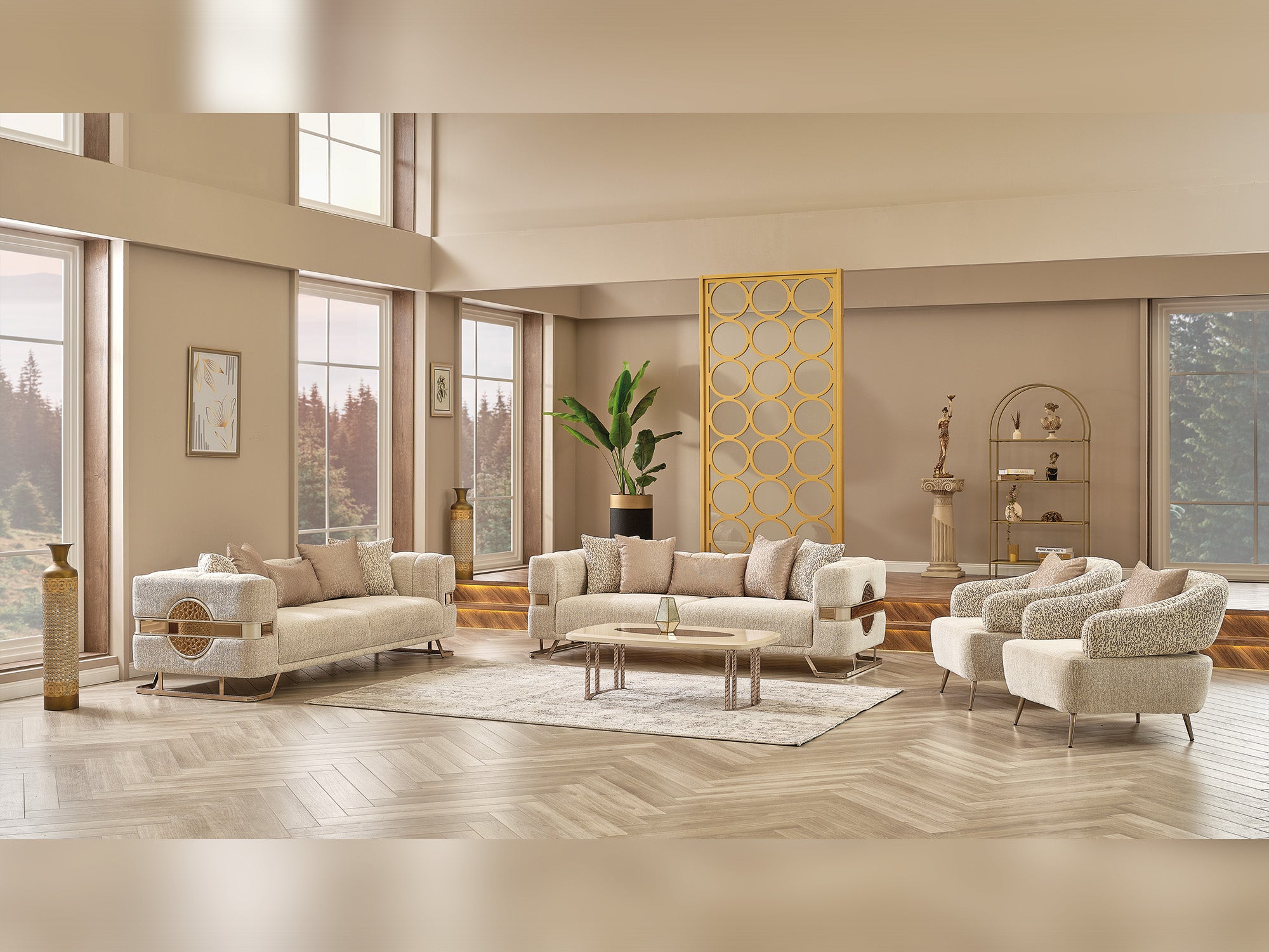 Nova 3-pieces (Sofa & Loveseat & Chair) Livingroom Set Cream