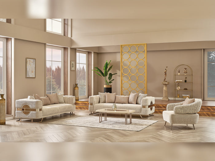 Nova 3-pieces (Sofa & Loveseat & Chair) Livingroom Set Cream
