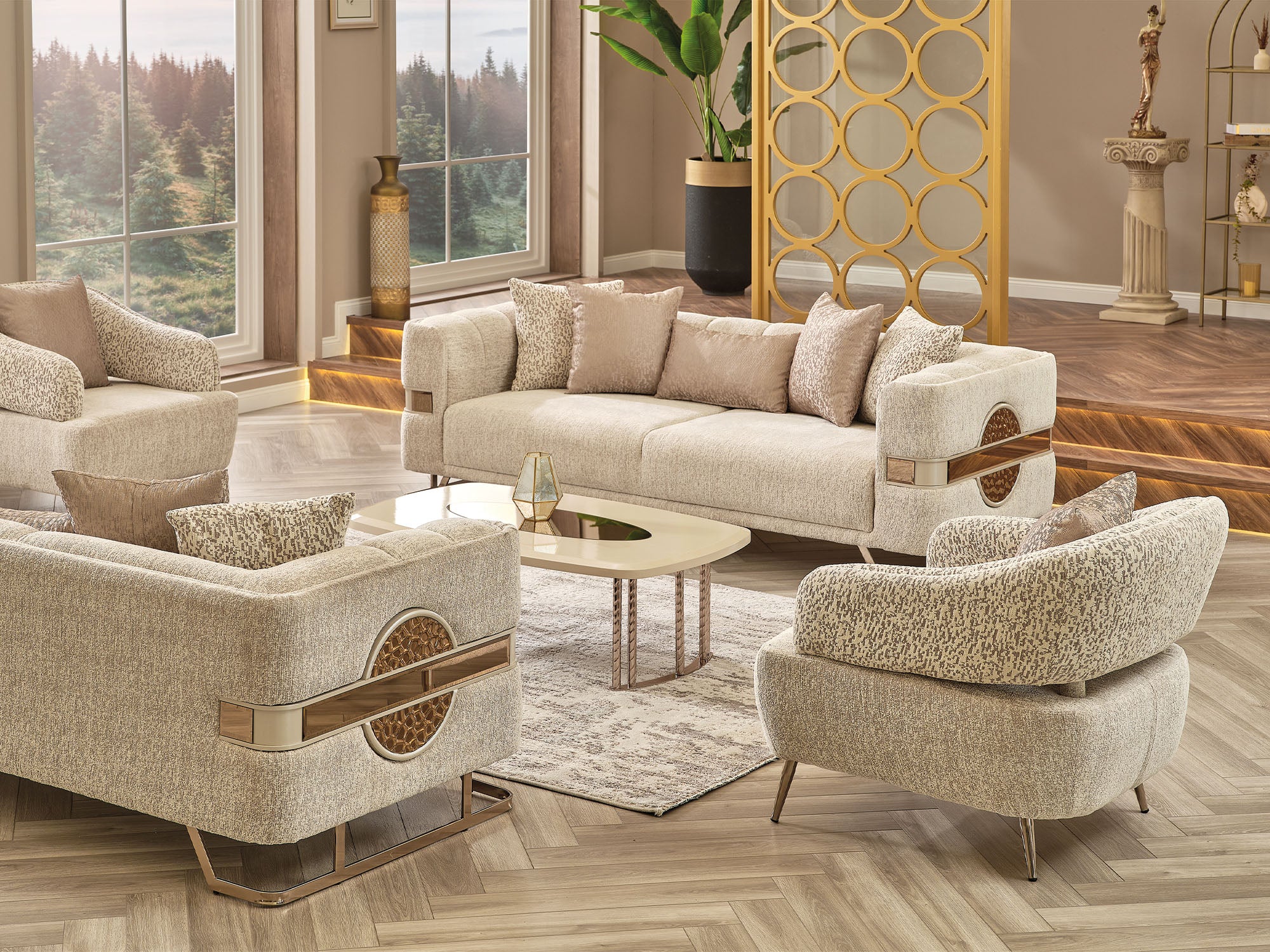 Nova 3-pieces (Sofa & Loveseat & Chair) Livingroom Set Cream