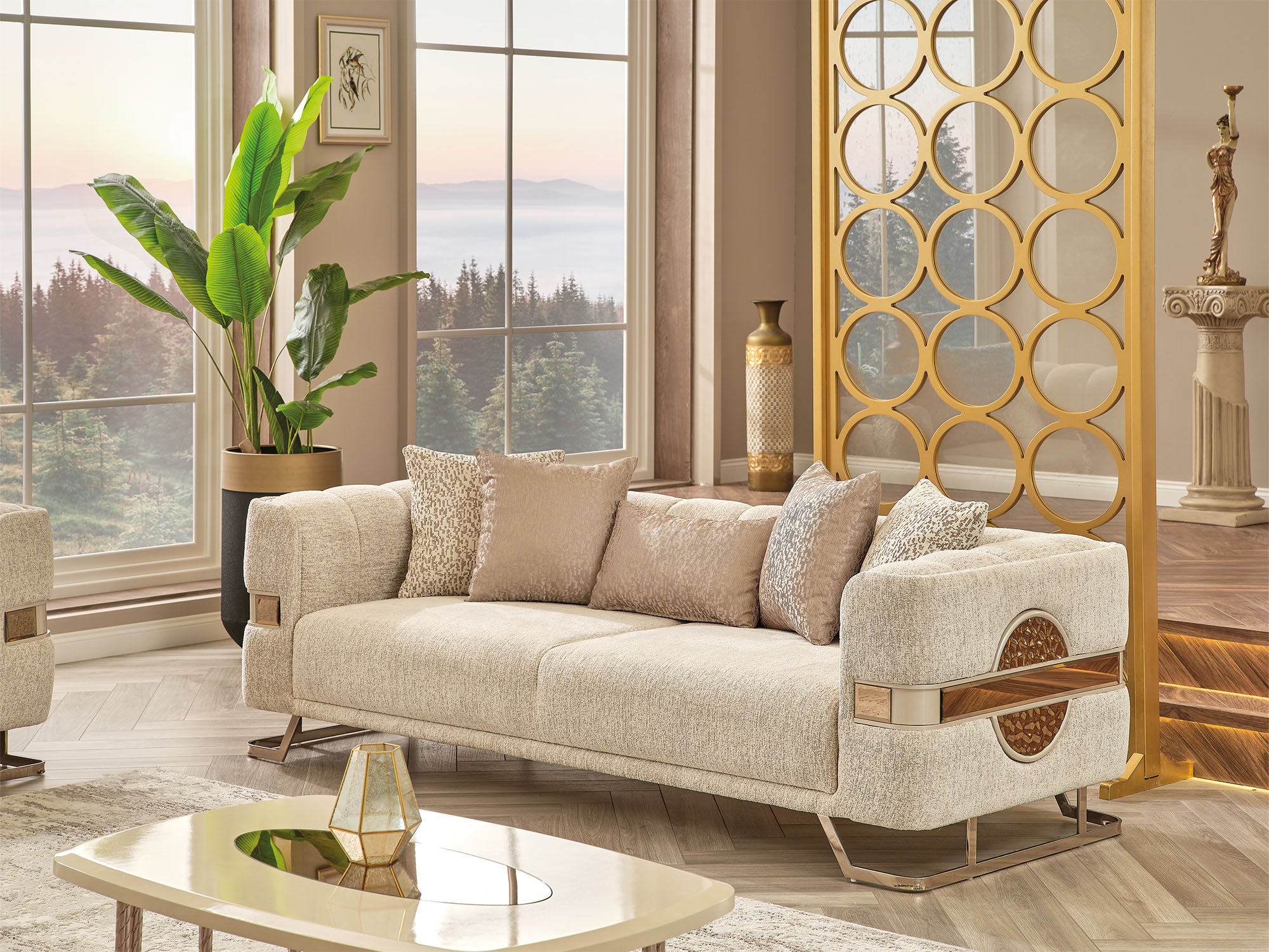 Nova 3-pieces (Sofa & Loveseat & Chair) Livingroom Set Cream