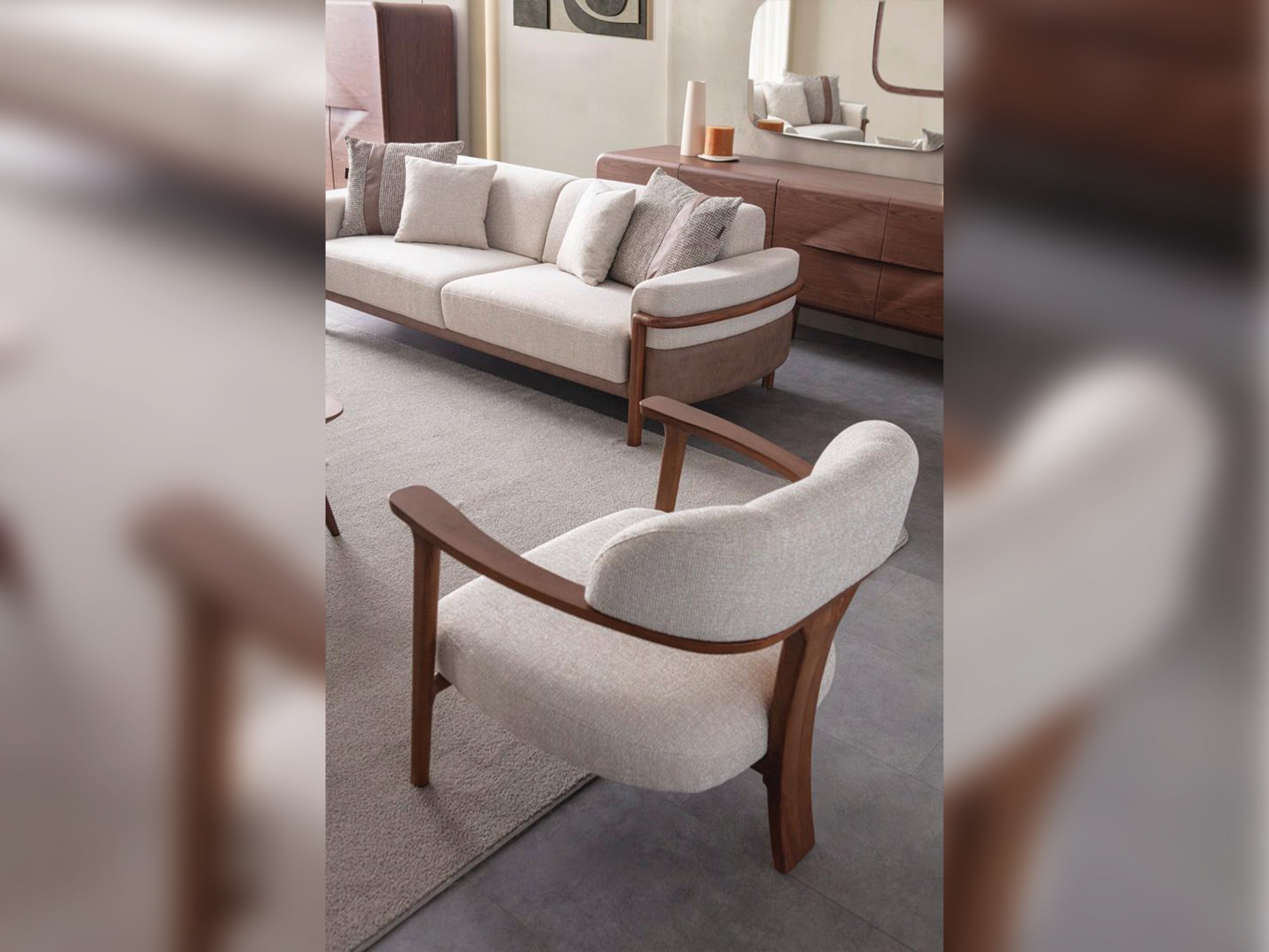 Odin 4-pieces (4 Seater Sofa &  3 Seater Sofa & 2 Chair) Livingroom Set Cream