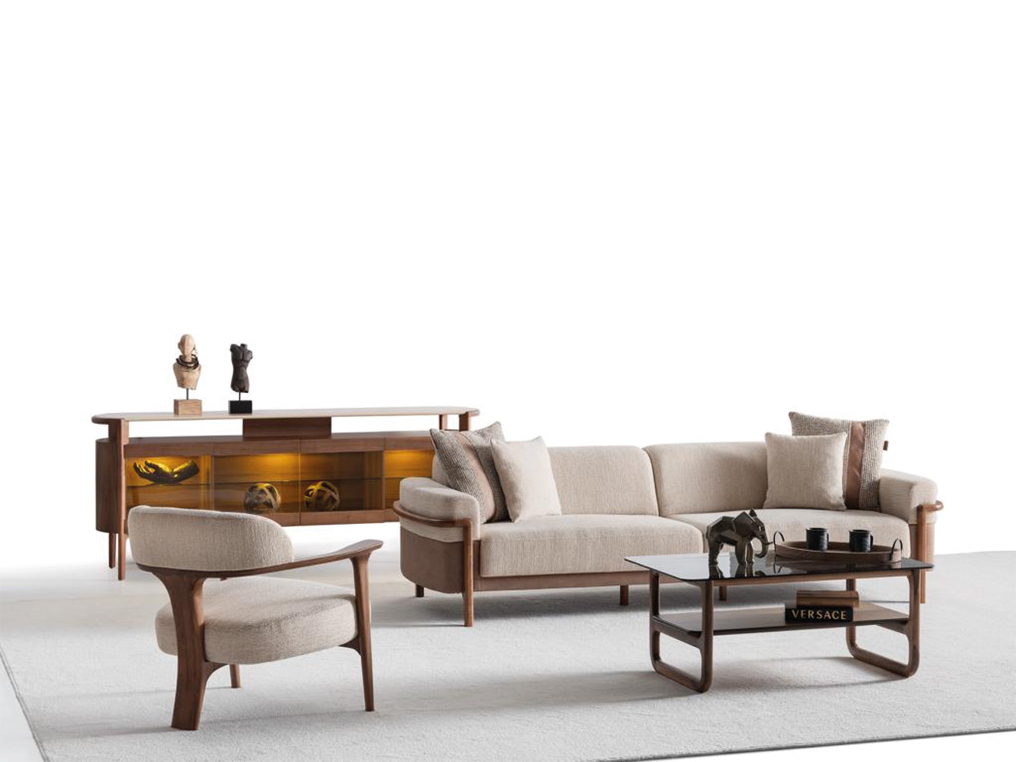 Odin 4-pieces (4 Seater Sofa &  3 Seater Sofa & 2 Chair) Livingroom Set Cream