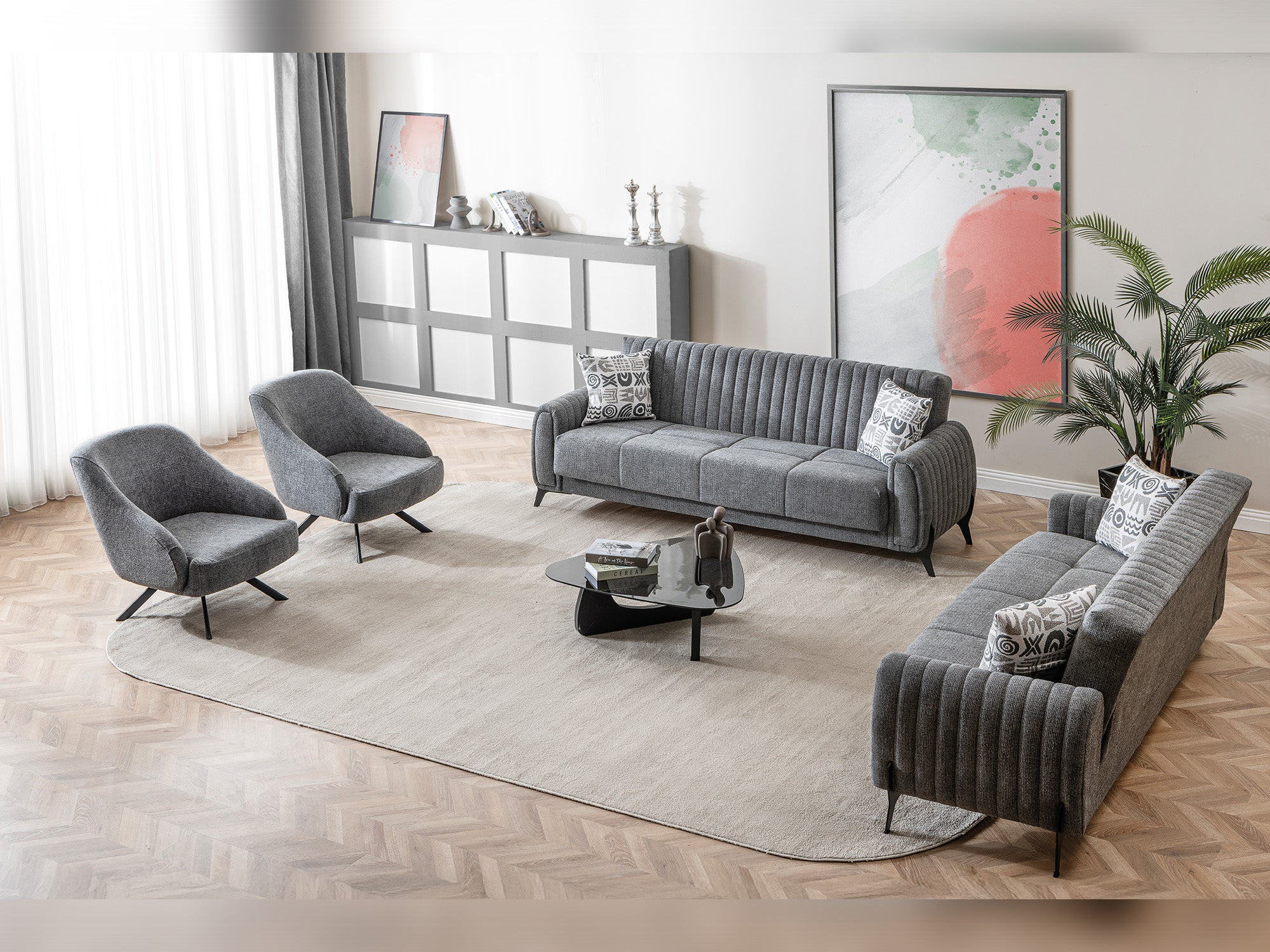 Palermo 3-pieces (Sofa & Loveseat & Chair) Livingroom Set Grey
