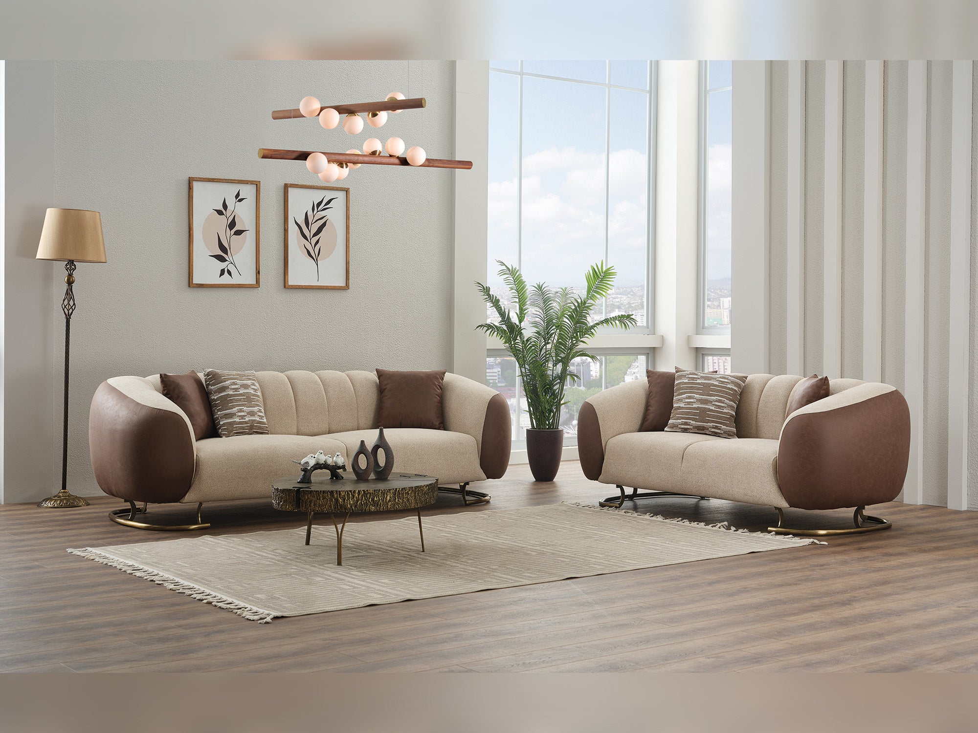 Palmera 3-pieces (Sofa & Loveseat & Chair) Livingroom Set Cream
