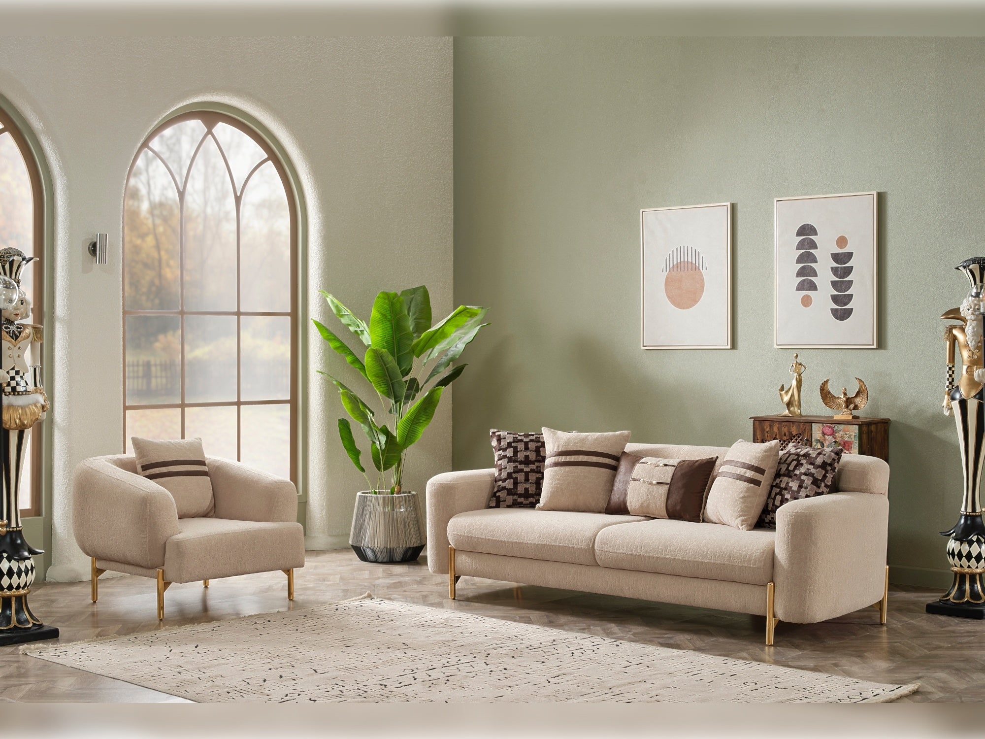 Shelby 3-pieces (Sofa & Loveseat & Chair) Livingroom Set Beige