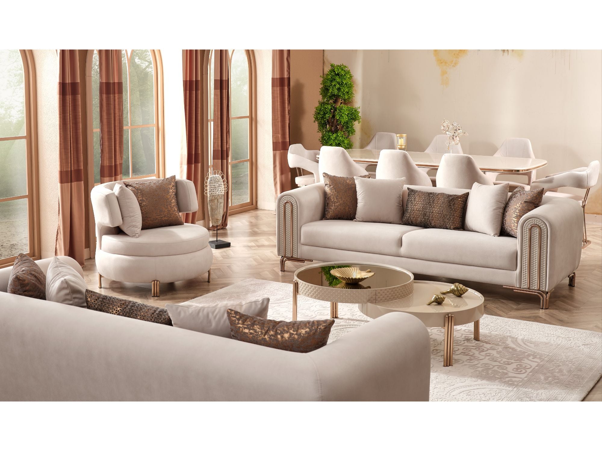 Paris 3-pieces (Sofa & Loveseat & Chair) Livingroom Set Cream