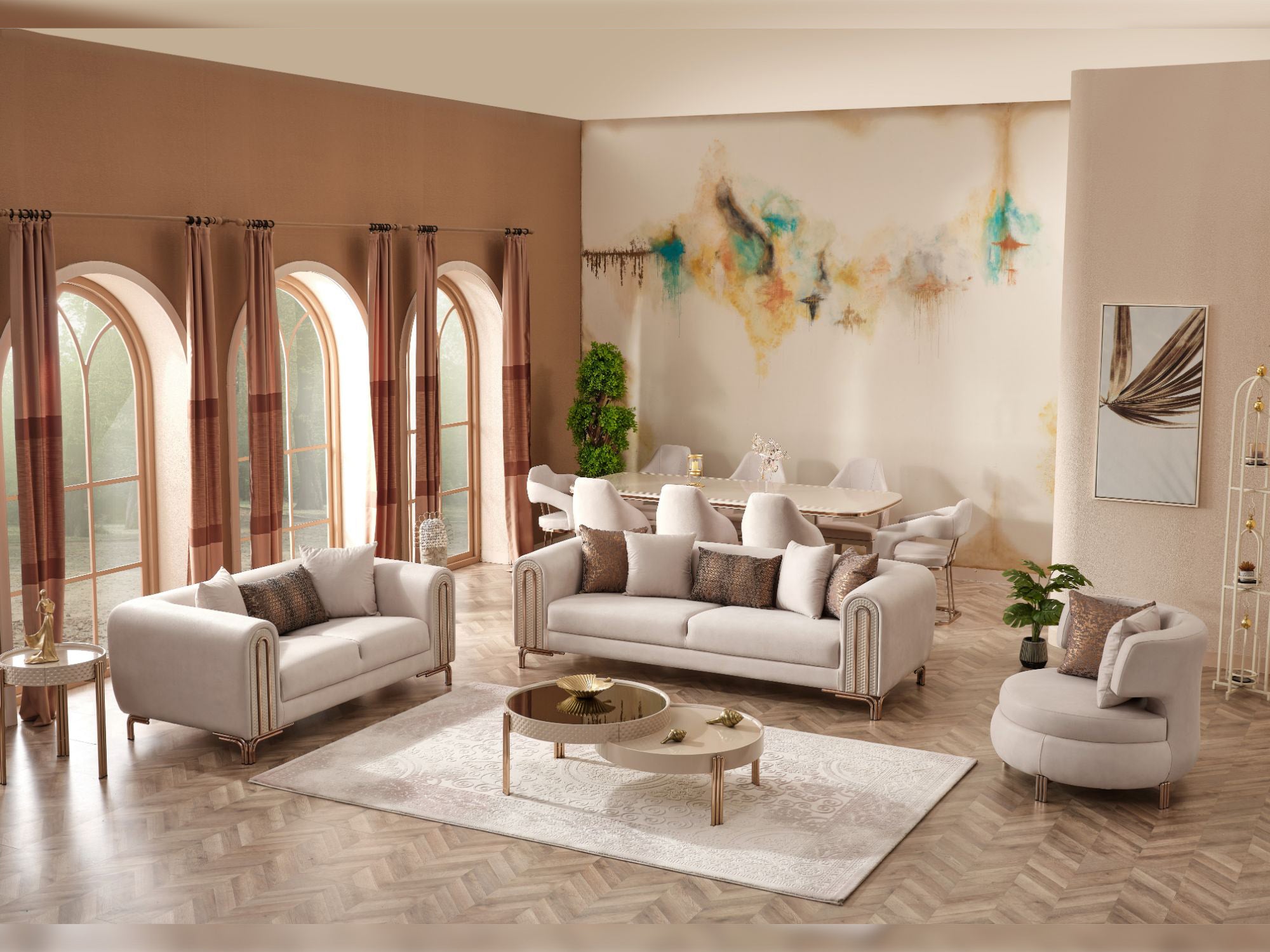 Paris 3-pieces (Sofa & Loveseat & Chair) Livingroom Set Cream