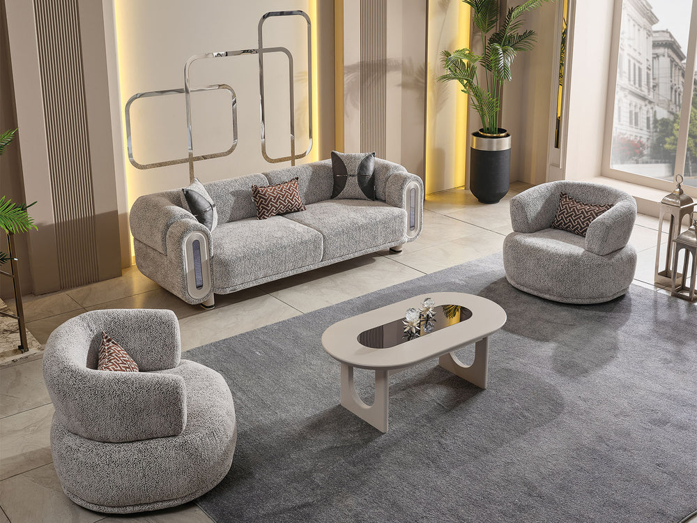 Parma 3-pieces (Sofa & Loveseat & Chair) Livingroom Set Light Grey