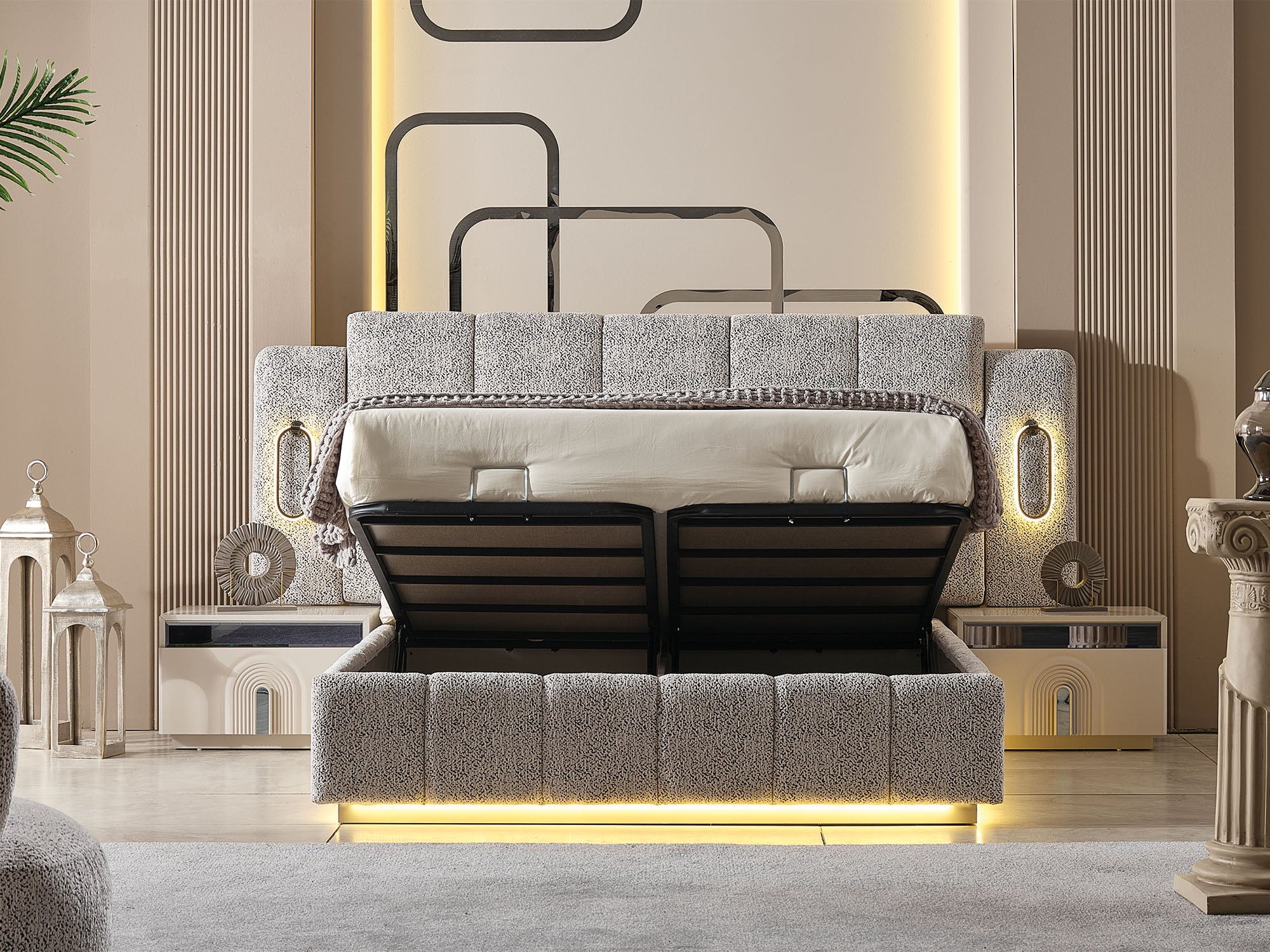 Parma Bedroom (Queen Frame With Headboard & Dresser With Mirror & 2 Nightstand)