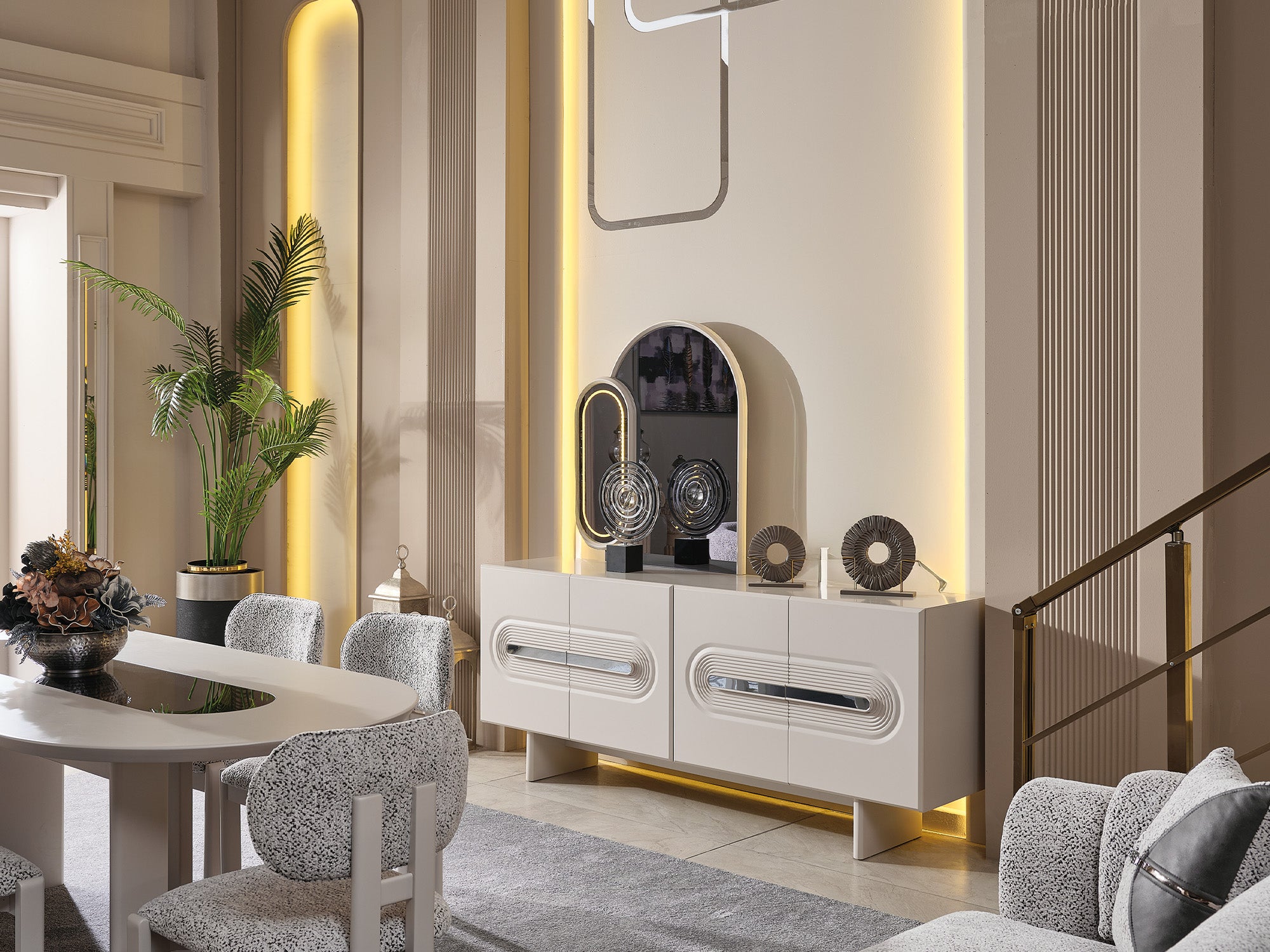 Parma Diningroom (Consol With Mirror & Dining Table & 6 Dining Chair)