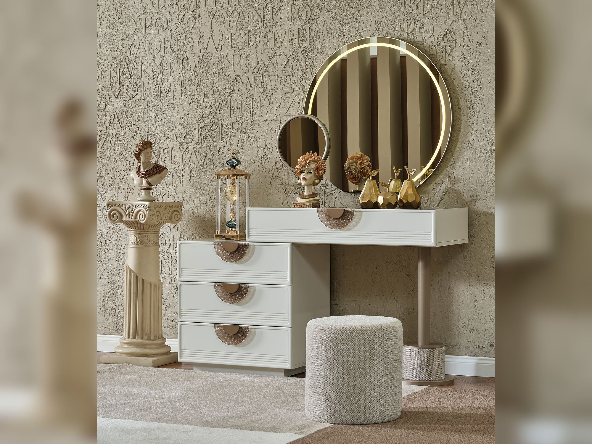 Prag Max Bedroom (Queen Frame With Headboard & Dresser With Mirror & Ottoman & 2 Nightstand)