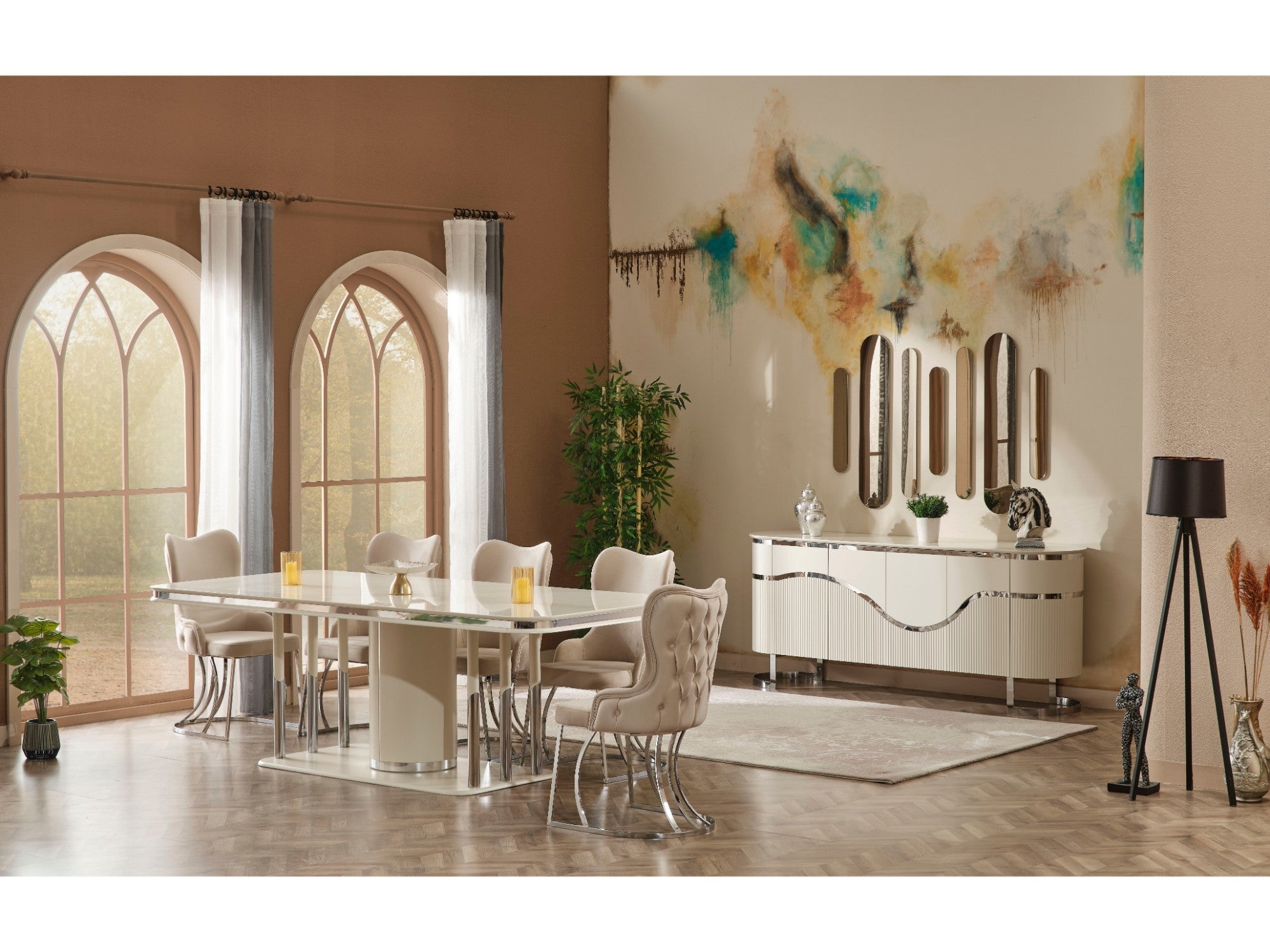 Prag Diningroom (Consol With Mirror & 6 Dining Chair & Dining Table)