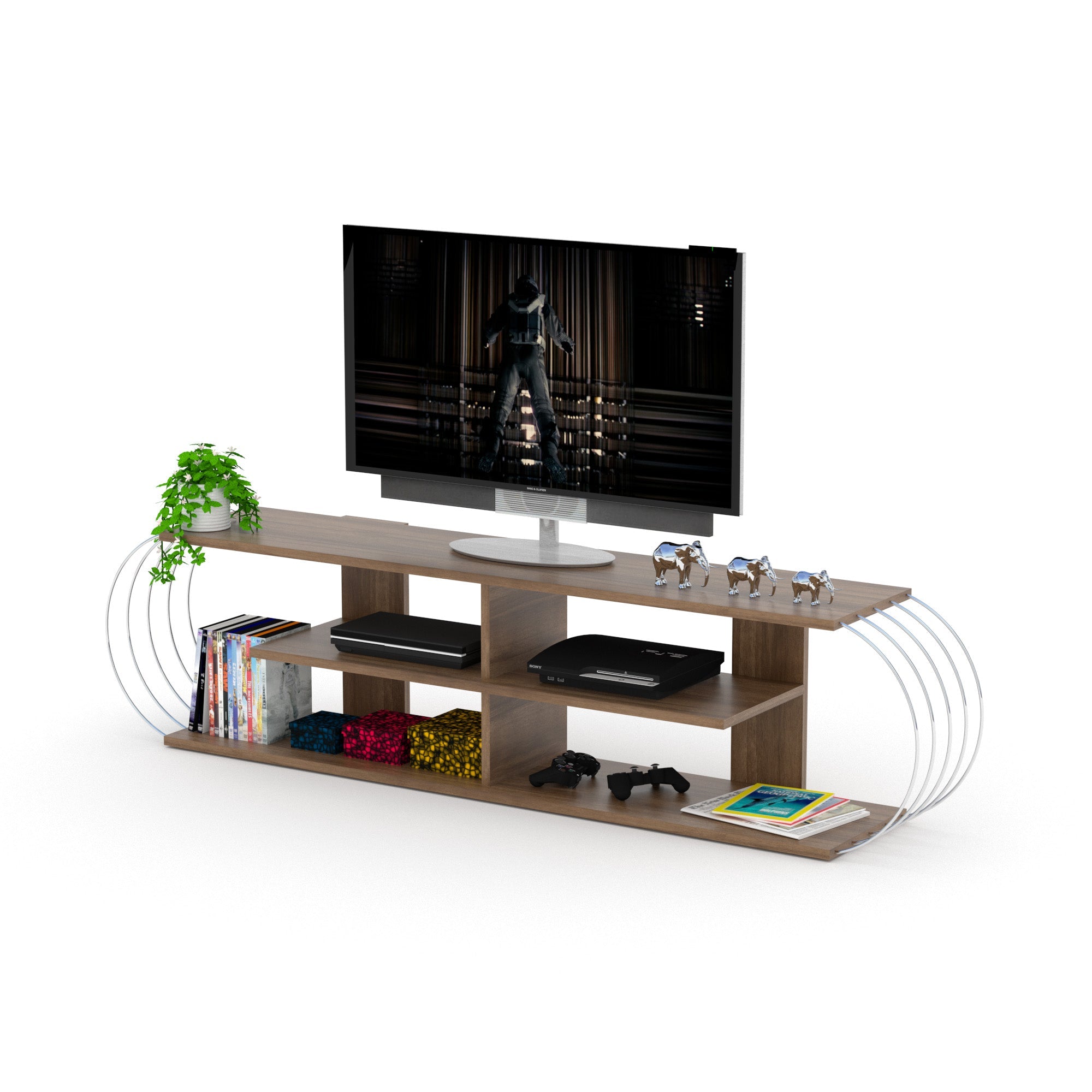 Case Tv Stand Walnut-Chrome