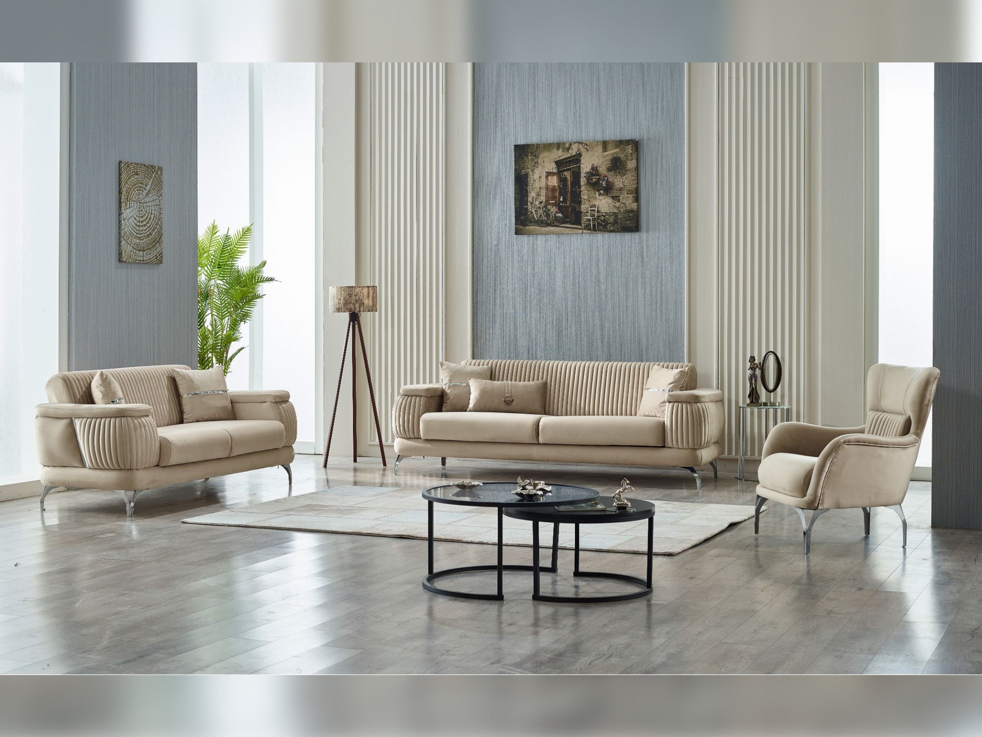 Resital 3-pieces (Sofa & Loveseat & Chair) Livingroom Set Beige
