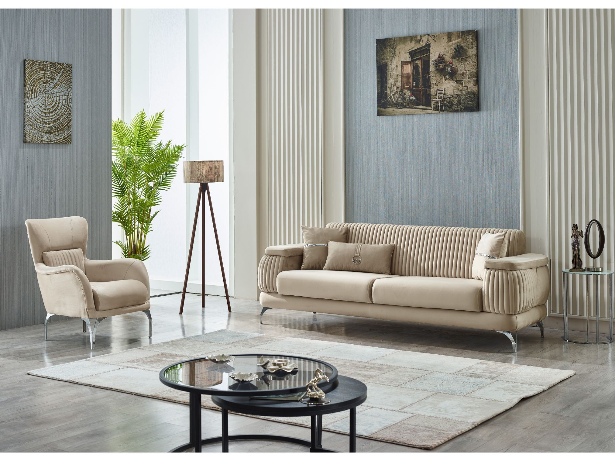 Resital 3-pieces (Sofa & Loveseat & Chair) Livingroom Set Beige