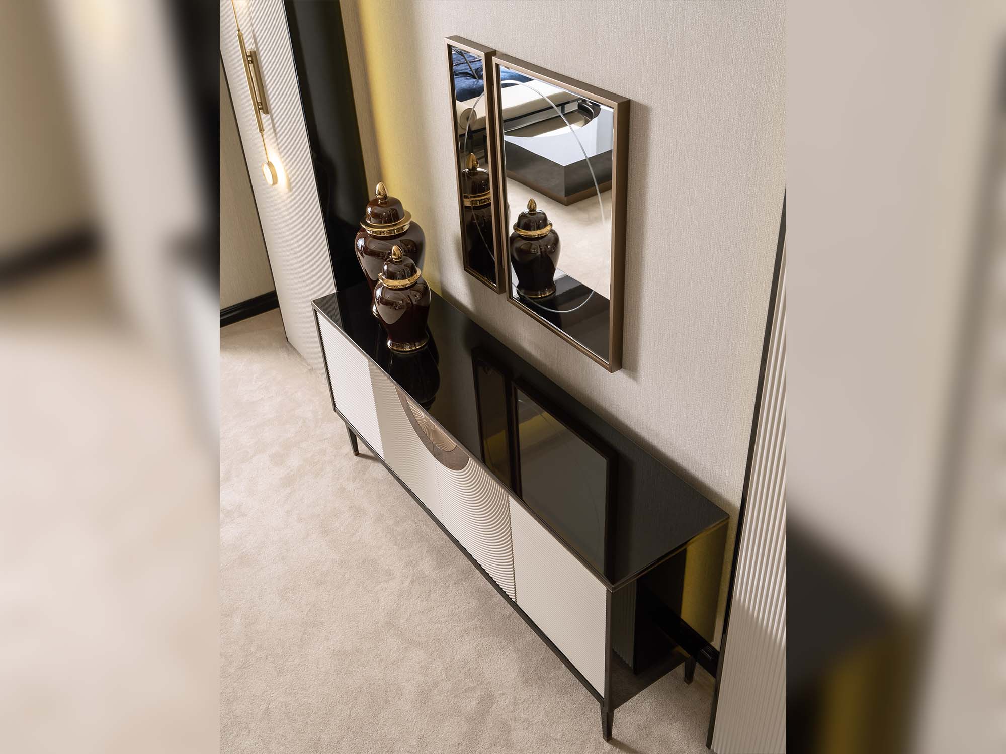Revora Diningroom (Consol With Mirror & Dining Table & 2 Lux Dining Chair & 2 Dining Chair)