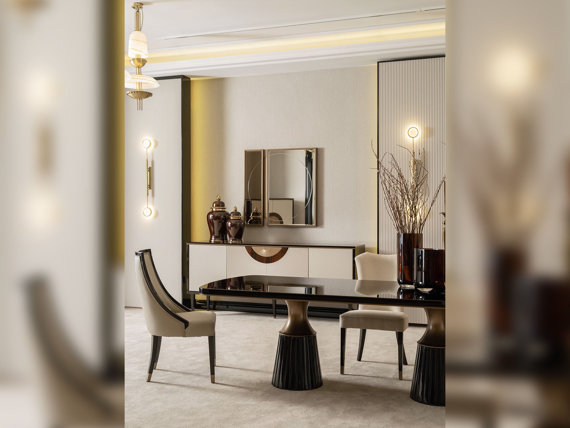 Revora Diningroom (Consol With Mirror & Dining Table & 2 Lux Dining Chair & 2 Dining Chair)