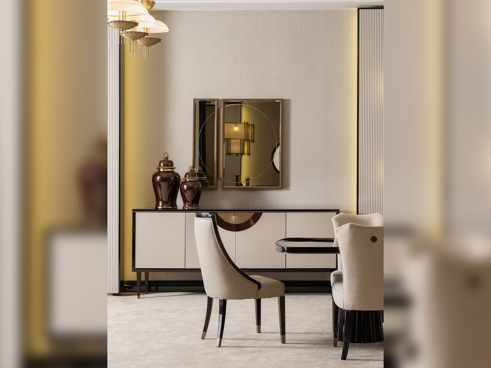 Revora Diningroom (Consol With Mirror & Dining Table & 2 Lux Dining Chair & 2 Dining Chair)