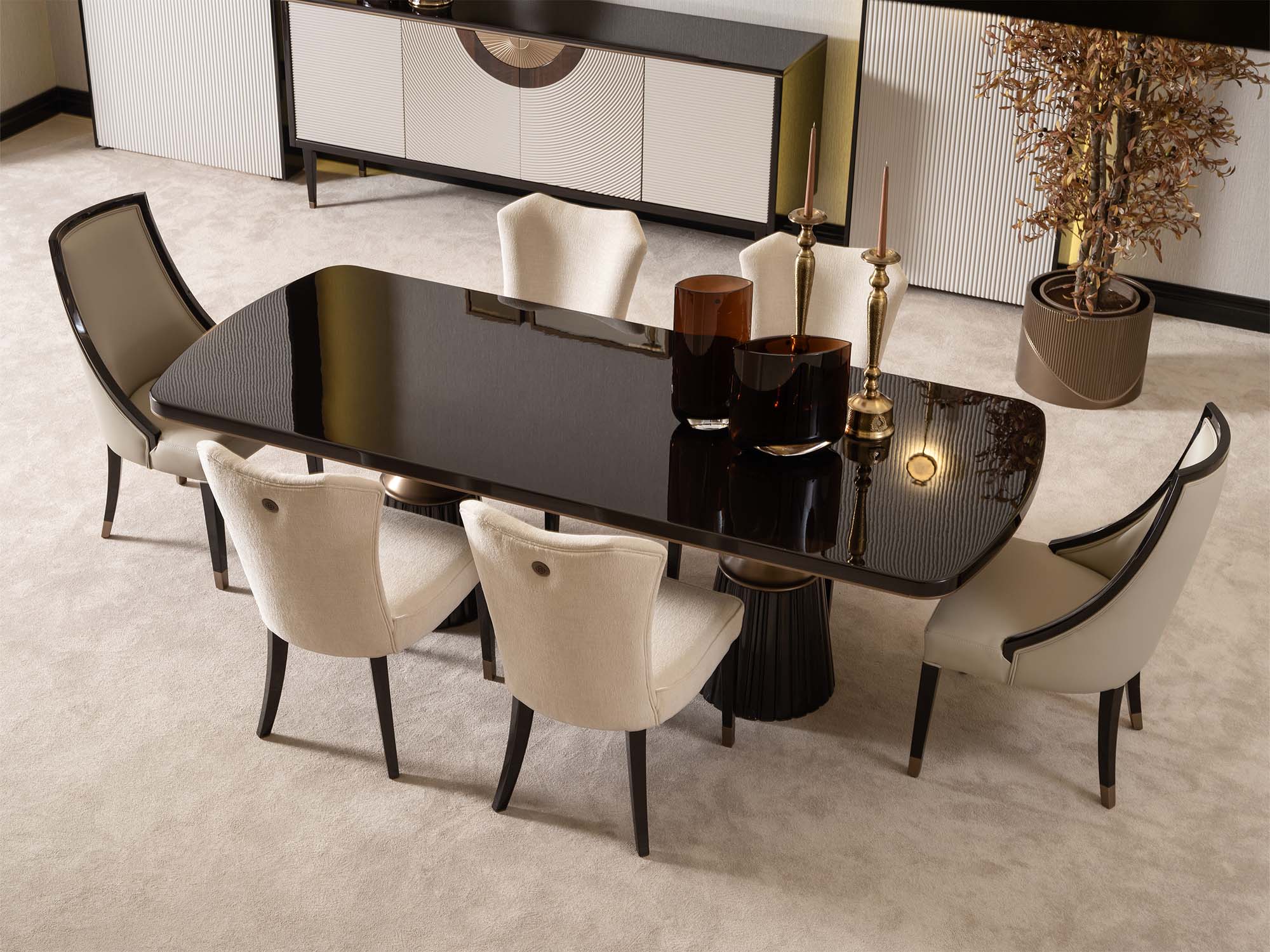 Revora Diningroom (Consol With Mirror & Dining Table & 2 Lux Dining Chair & 2 Dining Chair)