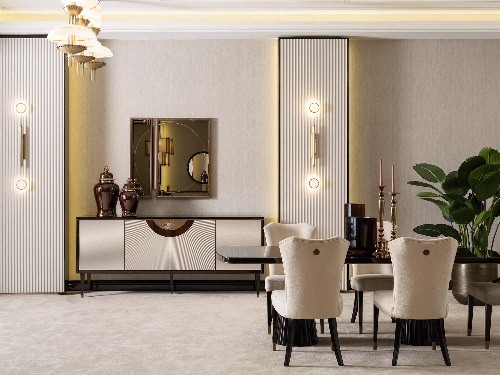 Revora Diningroom (Consol With Mirror & Dining Table & 2 Lux Dining Chair & 2 Dining Chair)